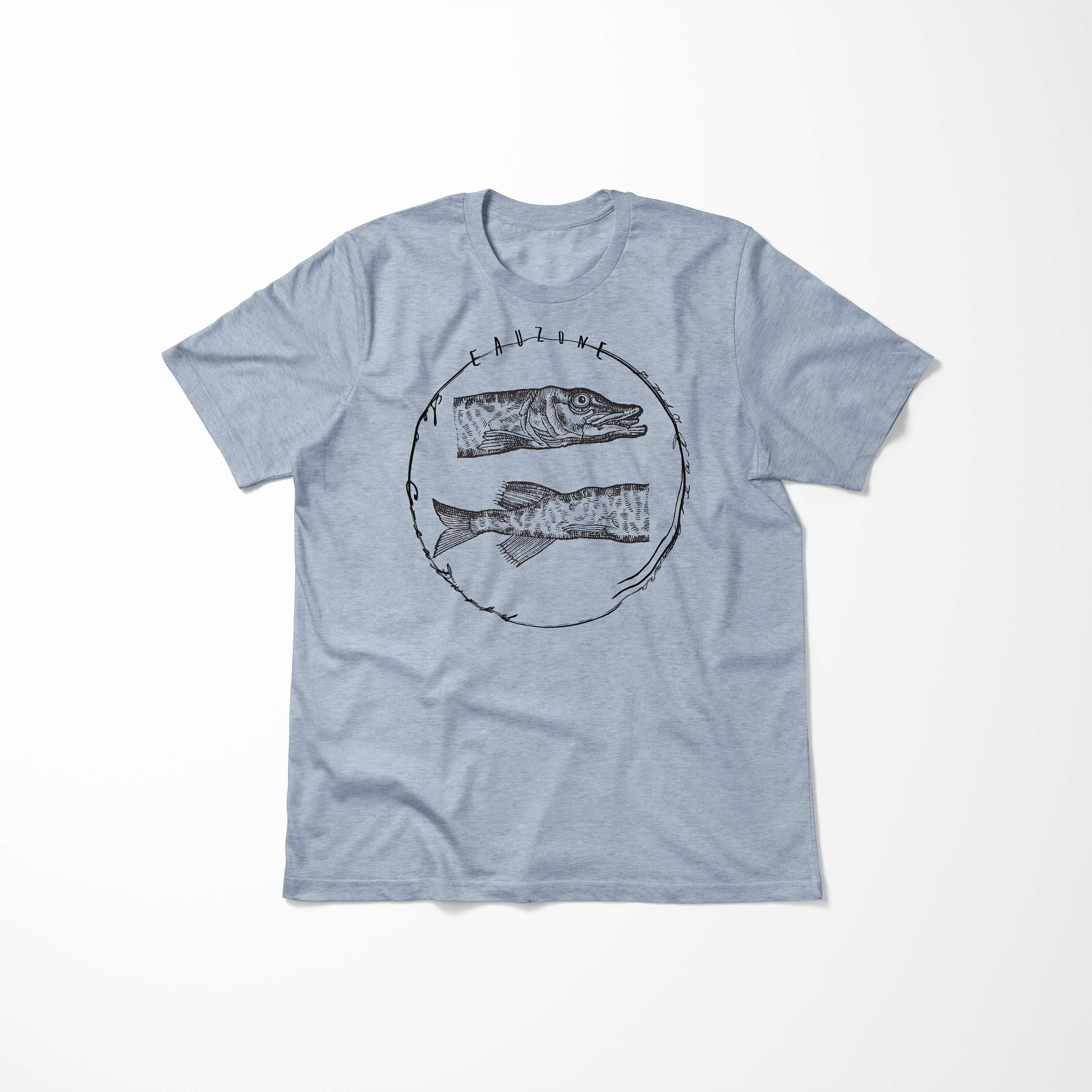 und / Fische sportlicher Creatures, Art Sea Denim Schnitt feine Stonewash Struktur 086 T-Shirt - Sinus Sea T-Shirt Serie: Tiefsee