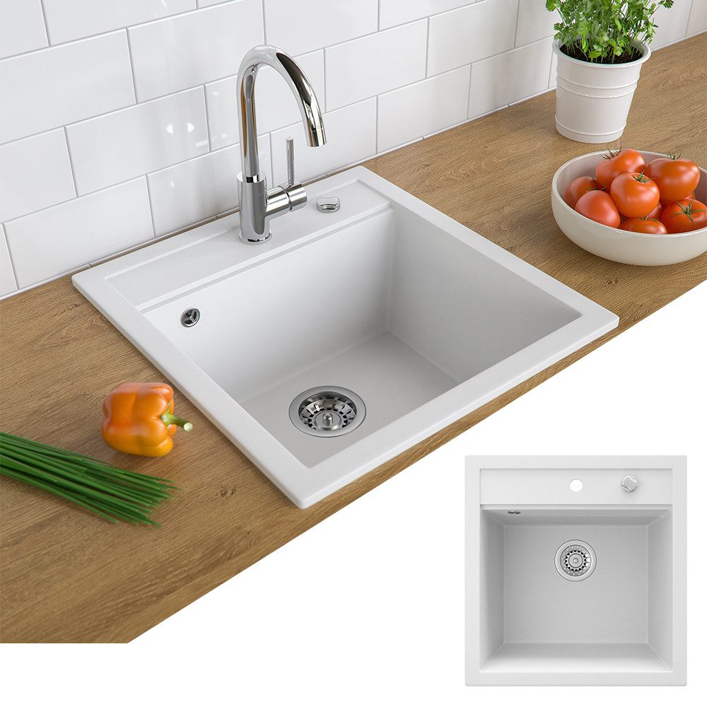 Bergstroem Granitspüle Tesa, Weiß, 50 x 49 cm, Rechteckig, 49/51 cm, Resistent gegen chemische Substanzen, (1 St)