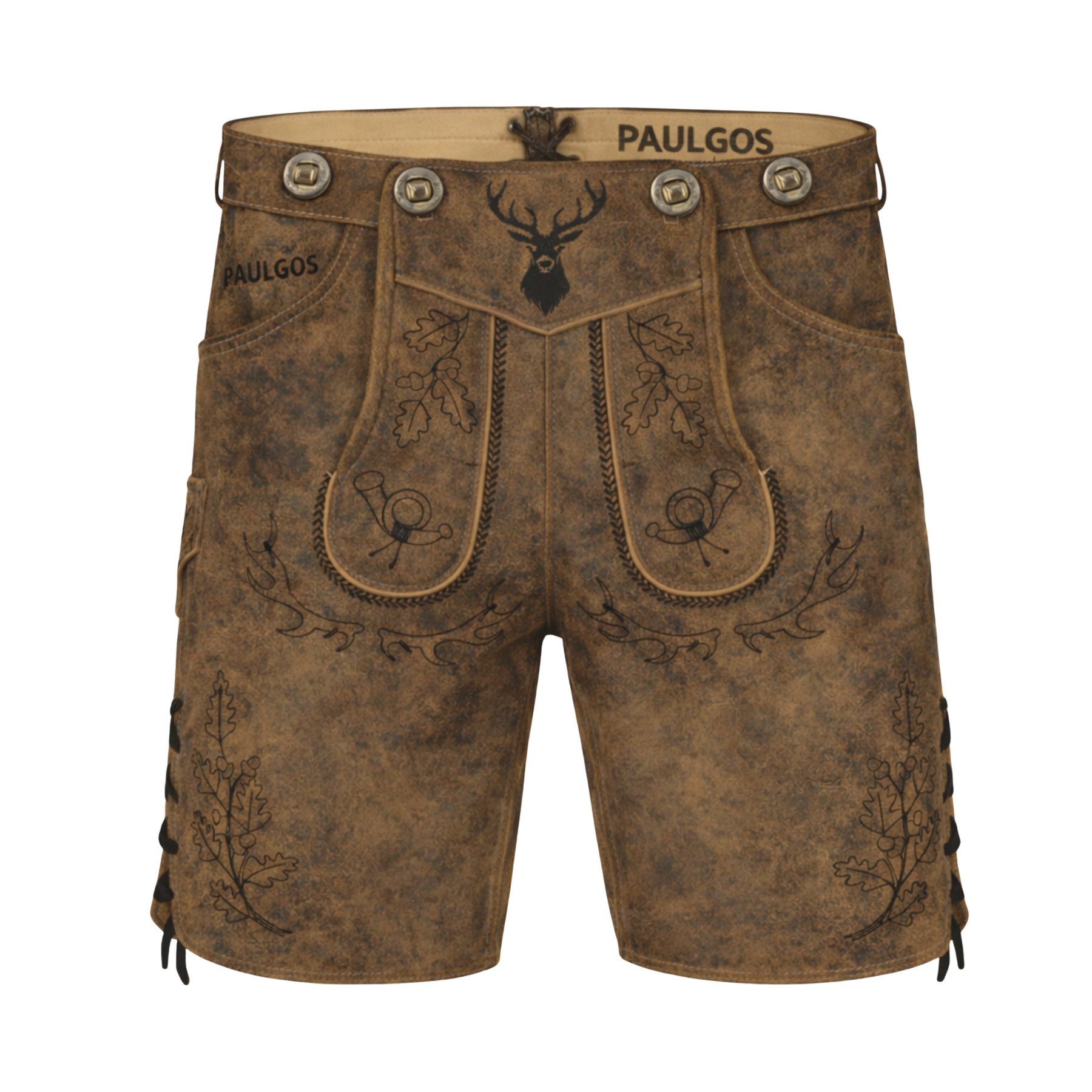 PAULGOS Trachtenhose Herren Lederhose Kurz mit Trägern 100% Echtleder - HK5 ANTIK