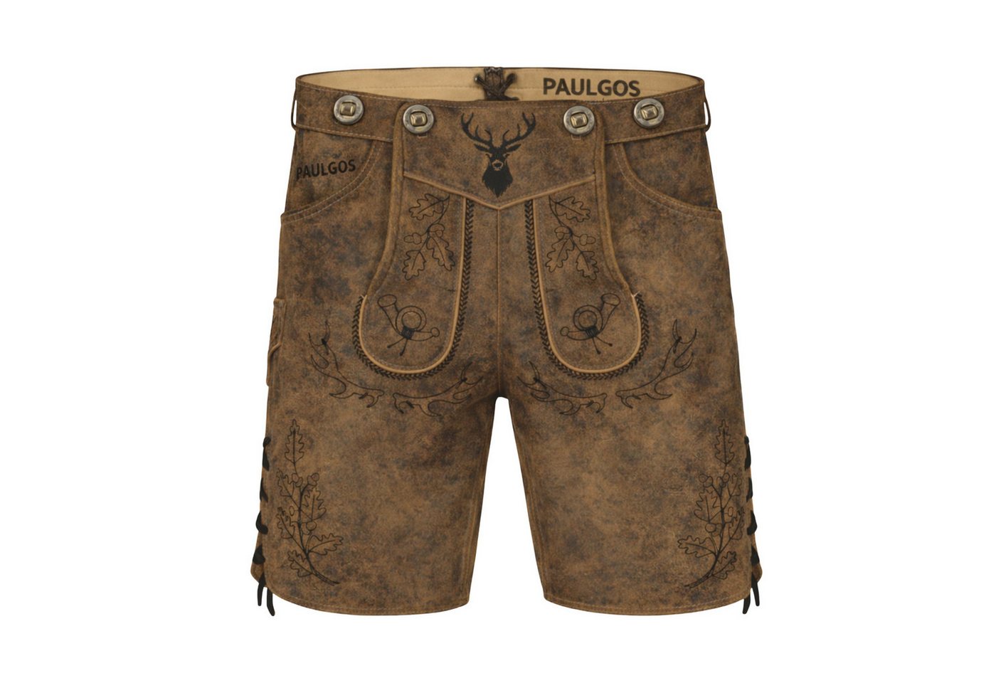 PAULGOS Trachtenhose Herren Lederhose Kurz mit Trägern 100% Echtleder - HK5 ANTIK