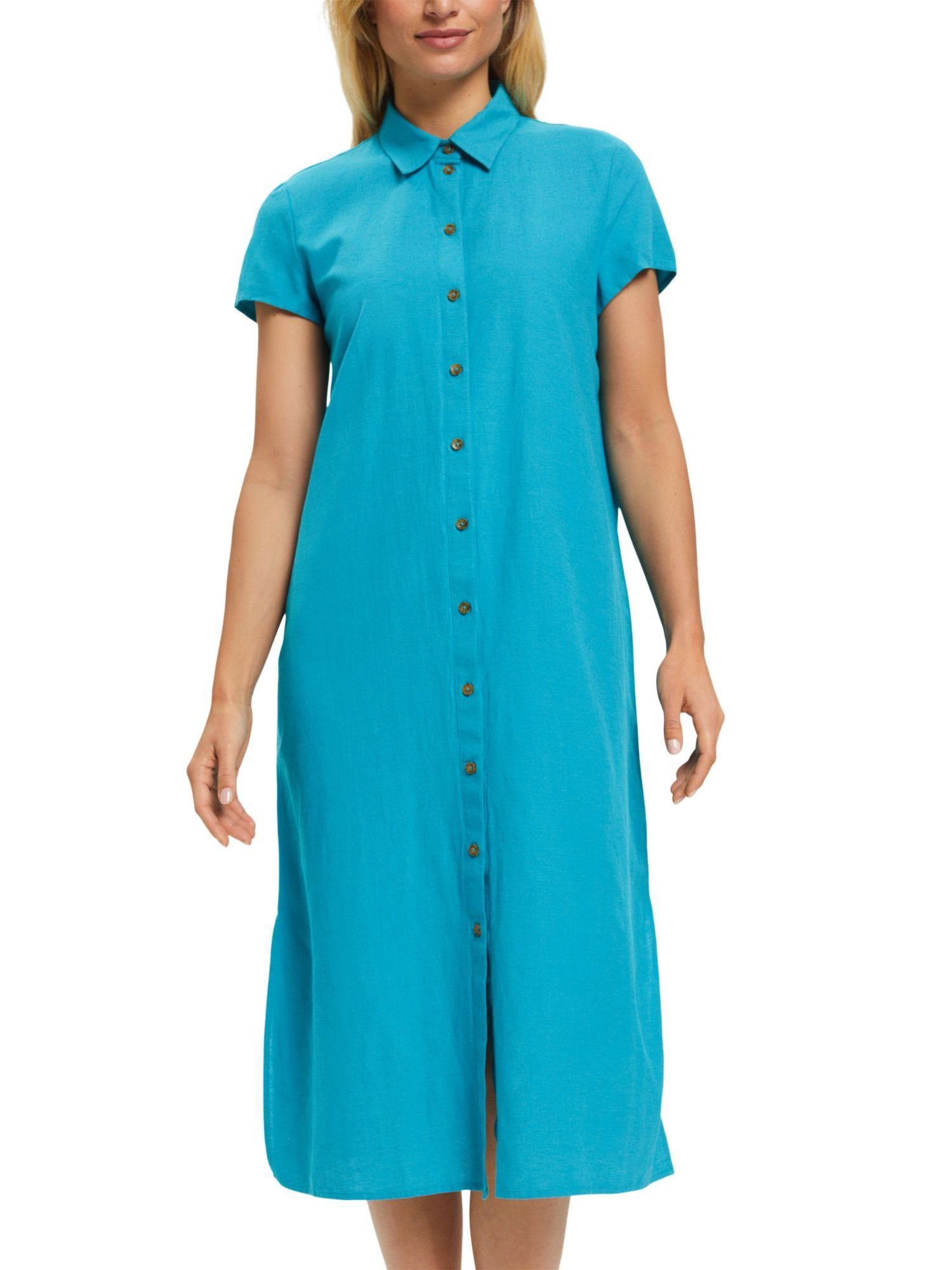 Esprit Strandkleid Blusenkleid mit BLUE TEAL Leinen