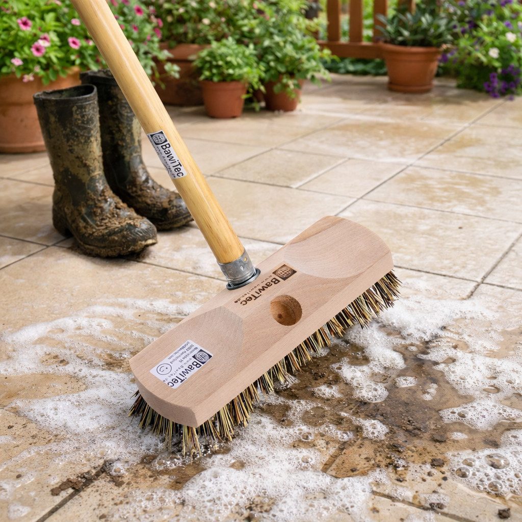 BawiTec Reinigungsbürste Schrubber mit harten Borsten mit oder ohne Stiel Fußbodenschrubber, Fliesen, Steinzeug, Betonböden, Holzböden, Steinböden, (2-tlg), har – Bild 4 von 5