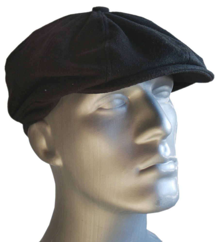Cool4 Schiebermütze Gatsby 8-Panel Filz Flatcap Peaky Blinders Schwarz 8-Panel Ballon Flatcap