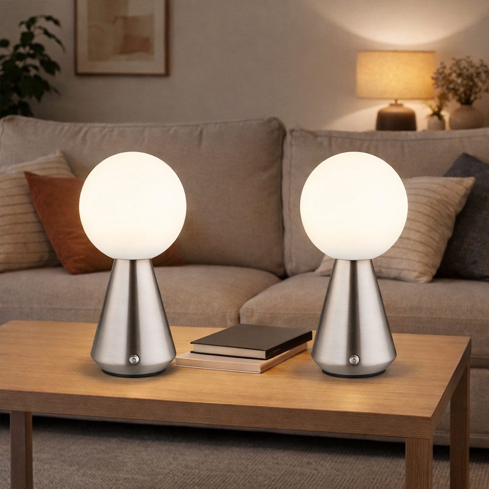 GLOBO LIGHTING LED Tischleuchte, LED-Leuchtmittel fest verbaut, Kaltweiß, Warmweiß, Neutralweiß, Tageslichtweiß, Farbwechsel, 2x LED Tischlampe Tischleuchte Touchdimmer CCT silber