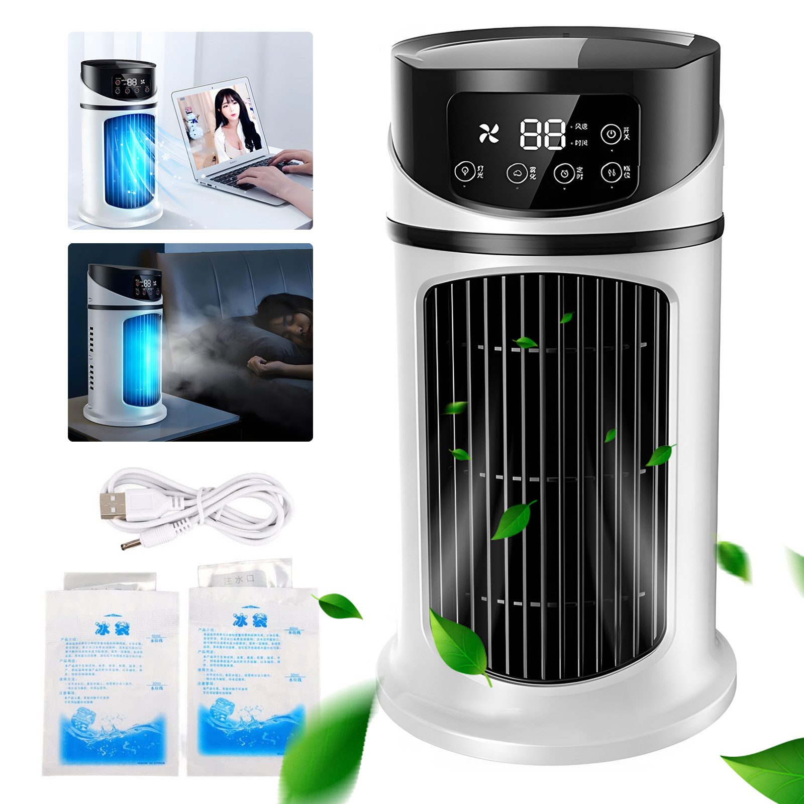 AKKEE Tischventilator mit Timer, Turmventilator, Mini-Klimaanlage mit Ventilator, Tragbarer Ventilator, 6 Geschwindigkeitsstufen