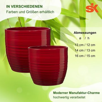 Heimwerkercenter Übertopf Set - Kermikübertopf Bergamo ø13 cm, bordeaux + Pflanztopf ø12