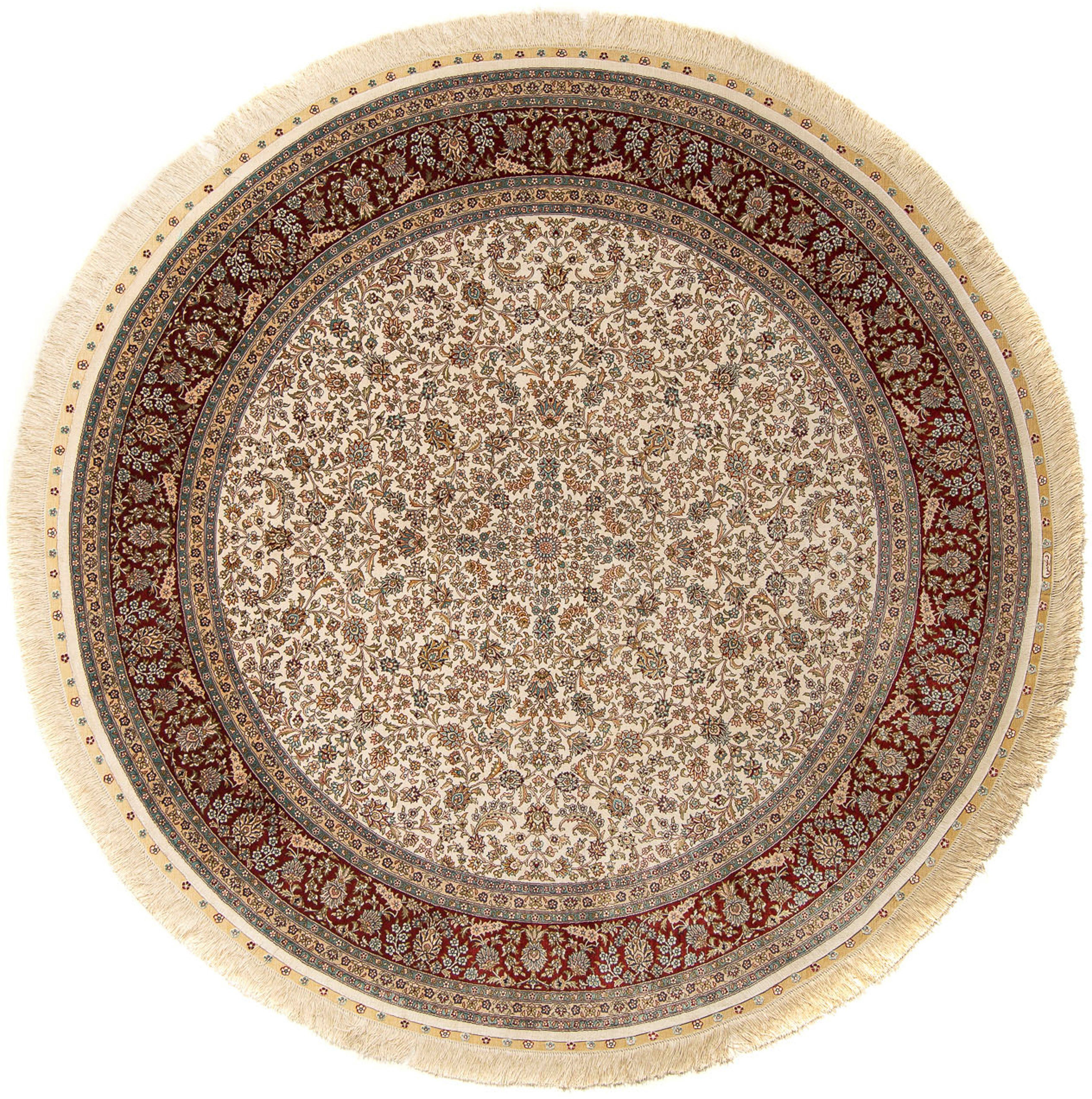 Orientteppich Hereke rund - 185 x - Handgeknüpft, Zertifikat morgenland, cm rund, Höhe: 185 Einzelstück mm, Wohnzimmer, beige, 3 mit