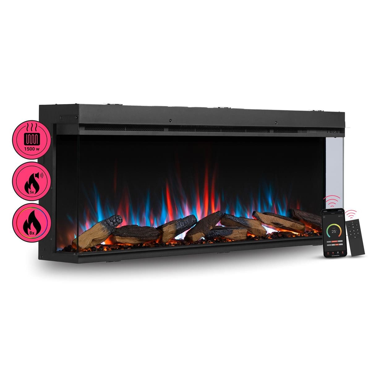 Balderia Elektrokamin Athena 52, Einbaukamin, App, Knistereffekt, 3D Flamme, 1500 W