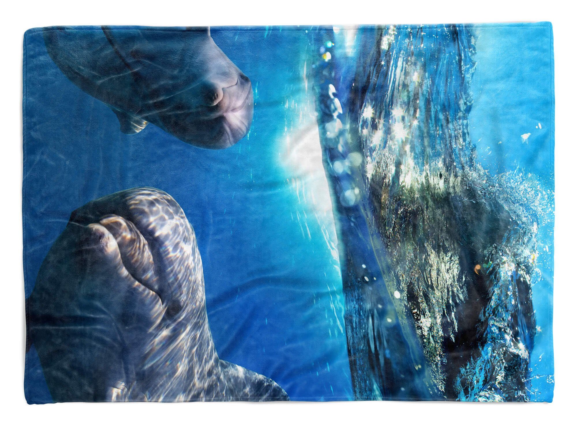 Delfine Baumwolle-Polyester-Mix Sinus Kuscheldecke Meer Somme, (1-St), mit Handtuch Handtuch Fotomotiv Saunatuch Handtücher Strandhandtuch Art