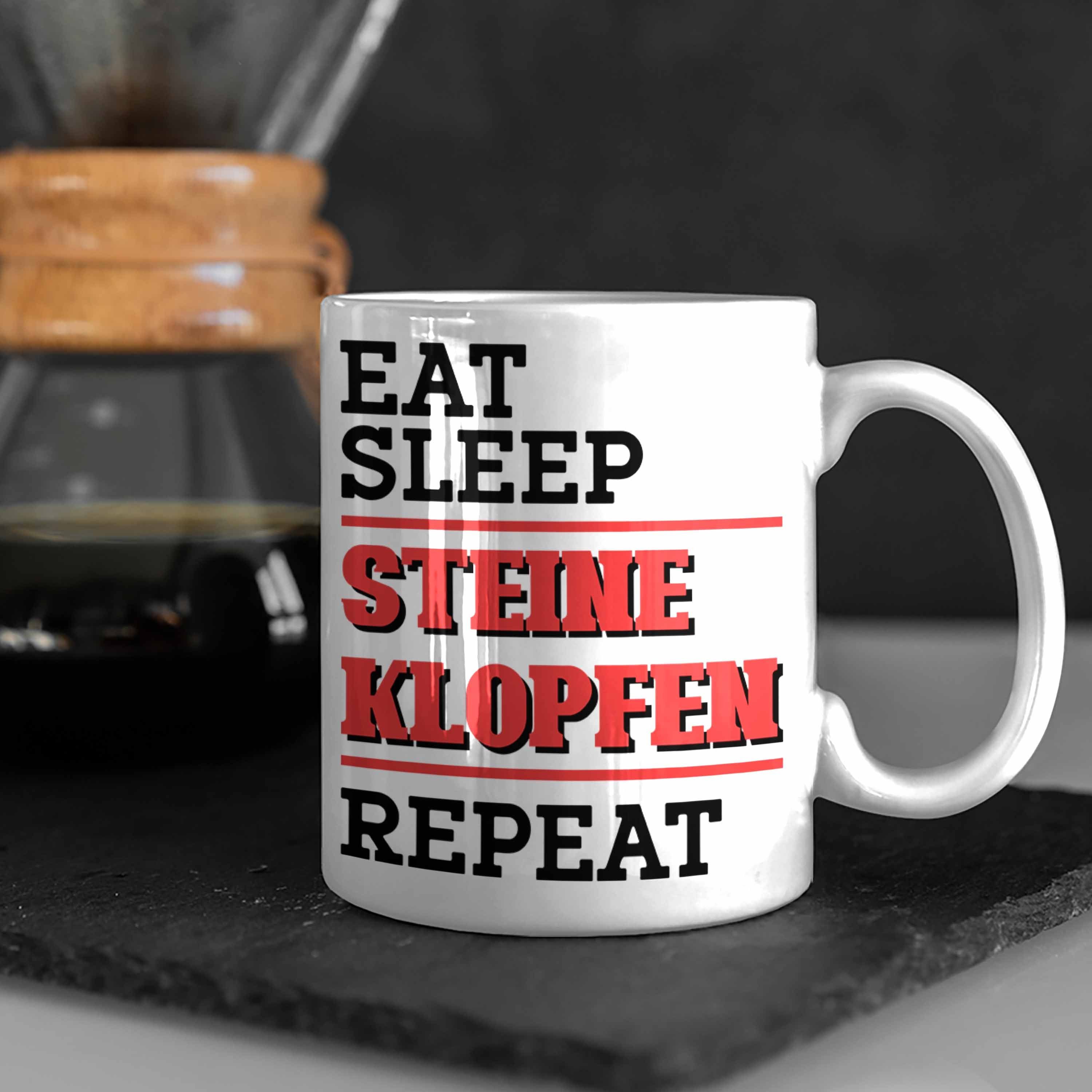 Spruch Geschenkidee Tasse Eat Tasse Trendation Geschenk Sleep Klopfen Weiss Steine Steinmetz