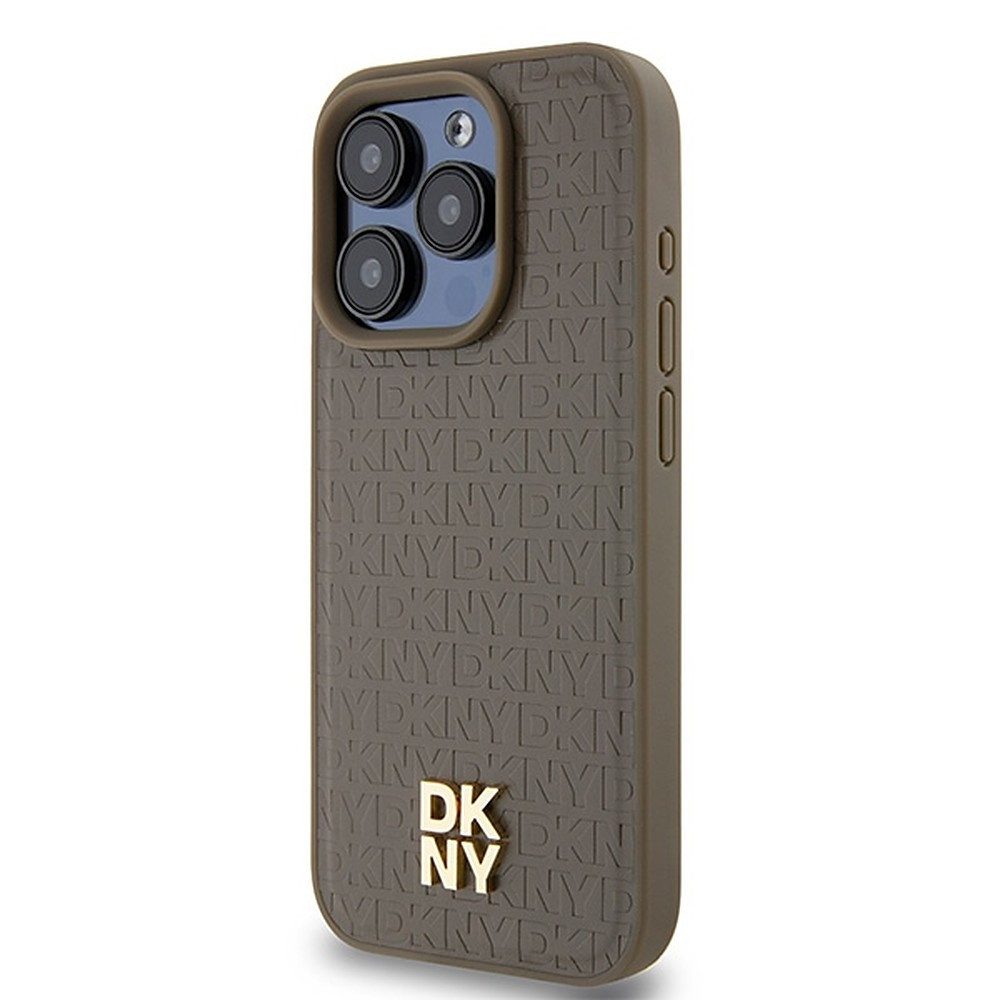 DKNY Handyhülle Ledercase Schutzhülle, MagSafe-kompatibel, geprägtes Monogrammmuster, Metall-Logo
