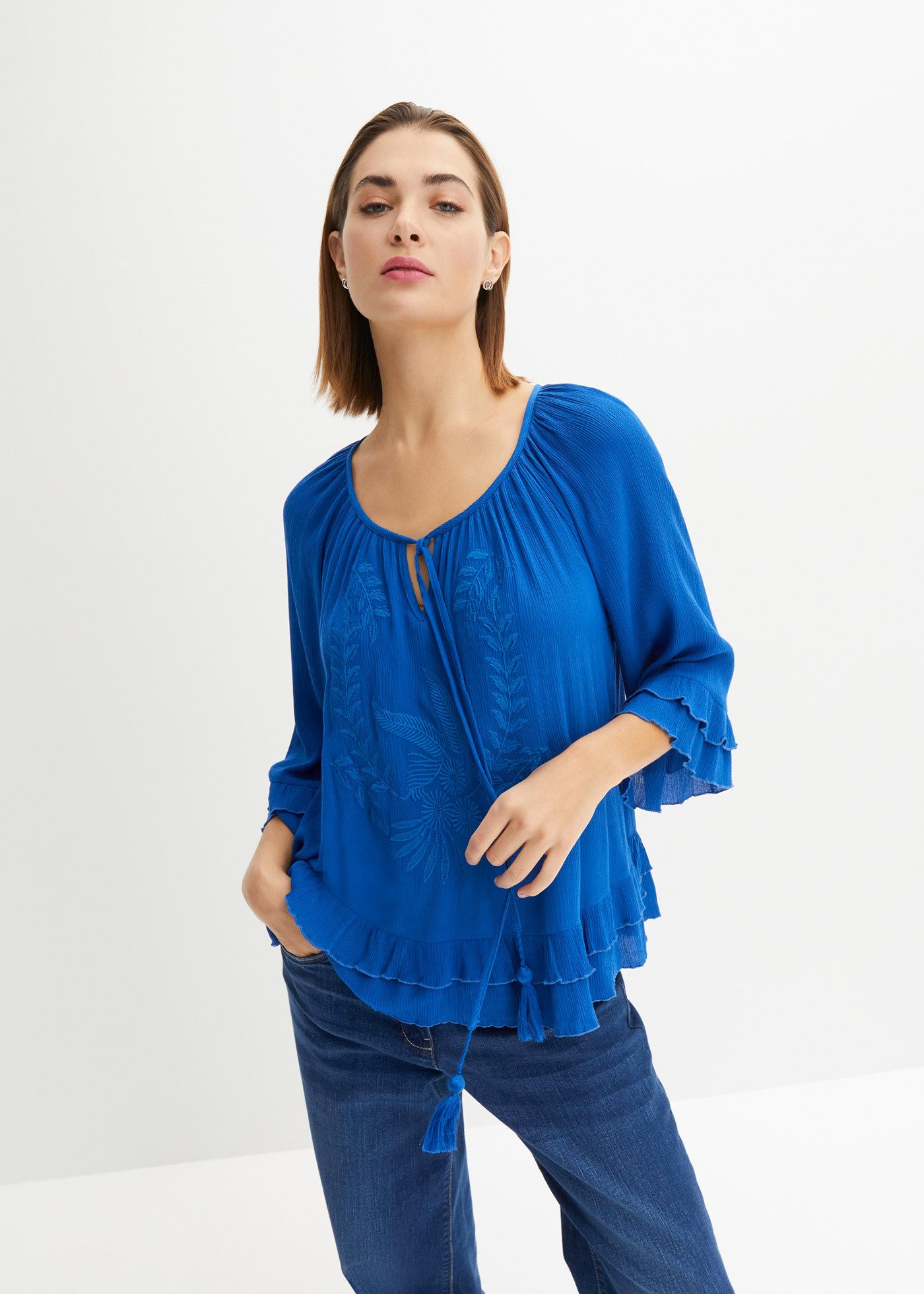 bonprix Tunika (1-tlg) A-Linien-Passform, mit 3/4-Ärmeln, gleichfarbige Stickerei