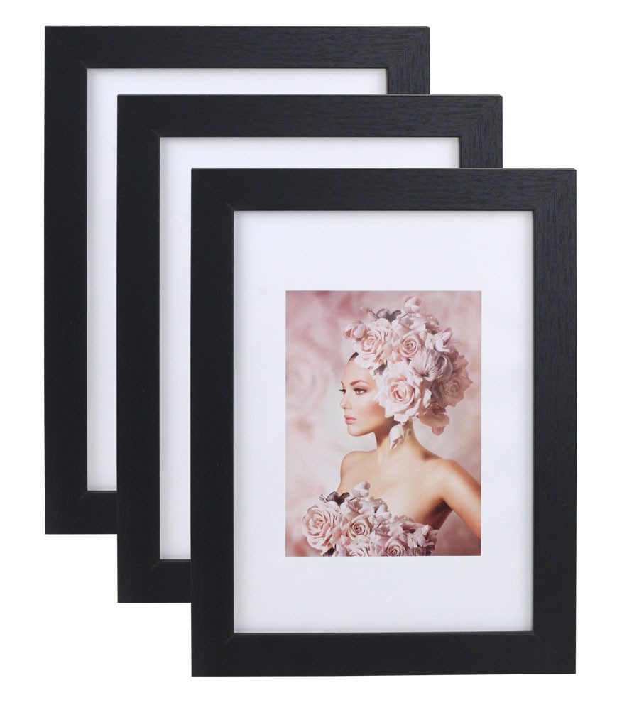 IDEAL TREND Bilderrahmen 3er Pack Holz Bilderrahmen Foto Plexi Rahmen Acryl Collage Wanddeko Po, für 3 Bilder (3 St), MDF Bilderrahmen mit Passepartout und Kunststoffglas