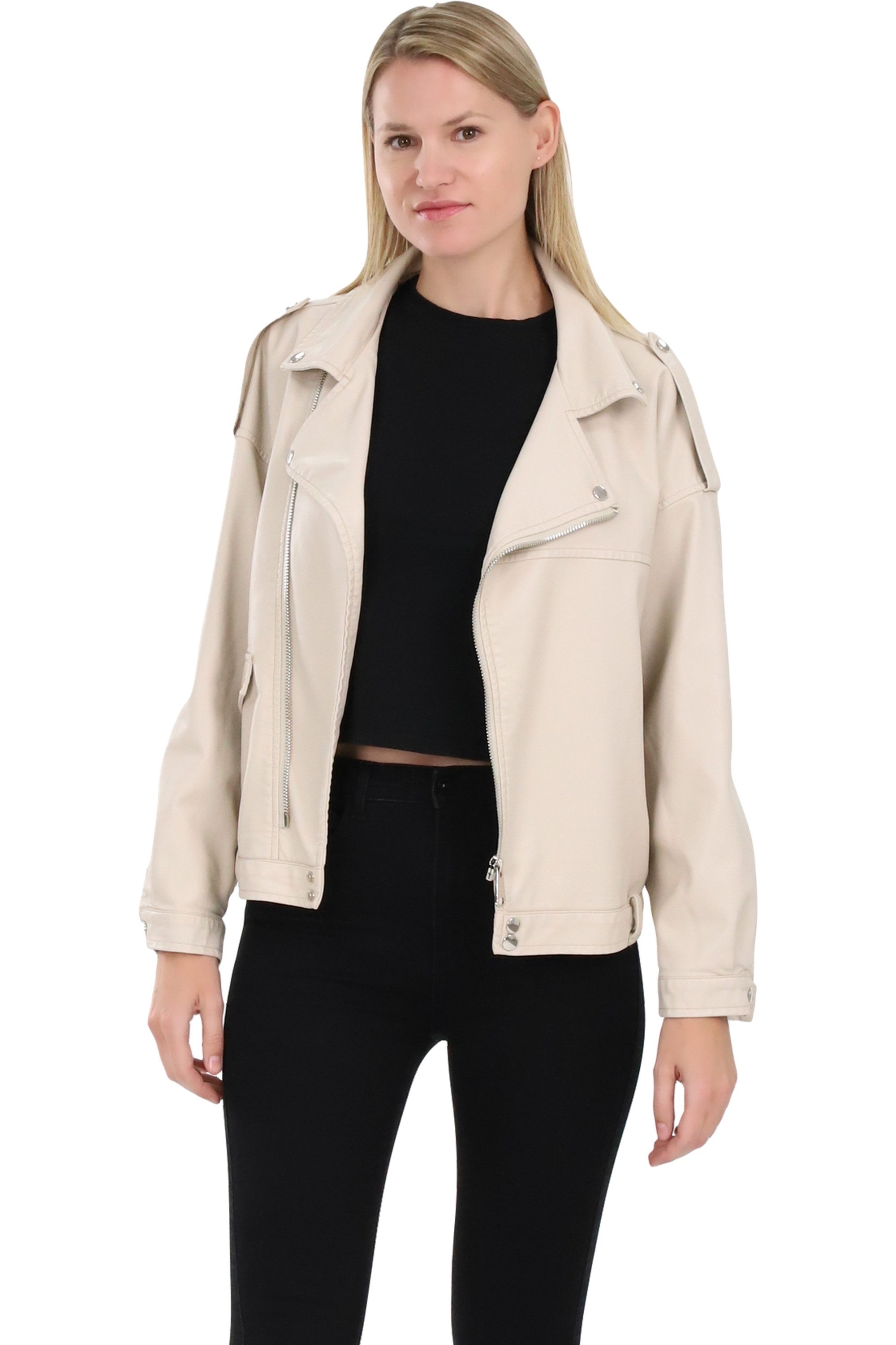 Lederimitatjacke malito Damen Jacke Kunstleder, Oversized Jacke, lässige Bikerjacke