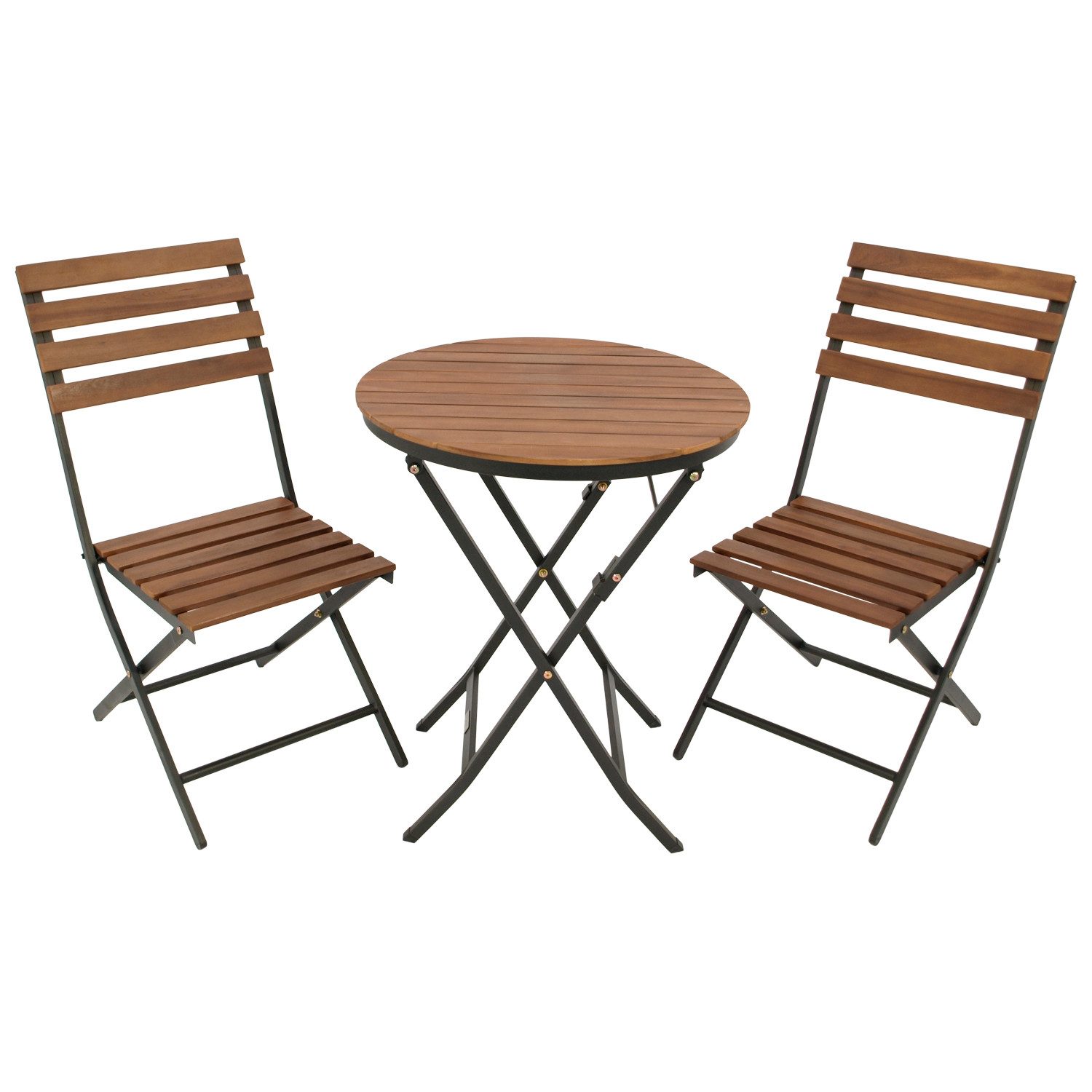 DEGAMO Garten-Essgruppe LIENZ, 2x Klappstuhl, 1x Klapptisch 61,5cm rund, Stahl + Akazie