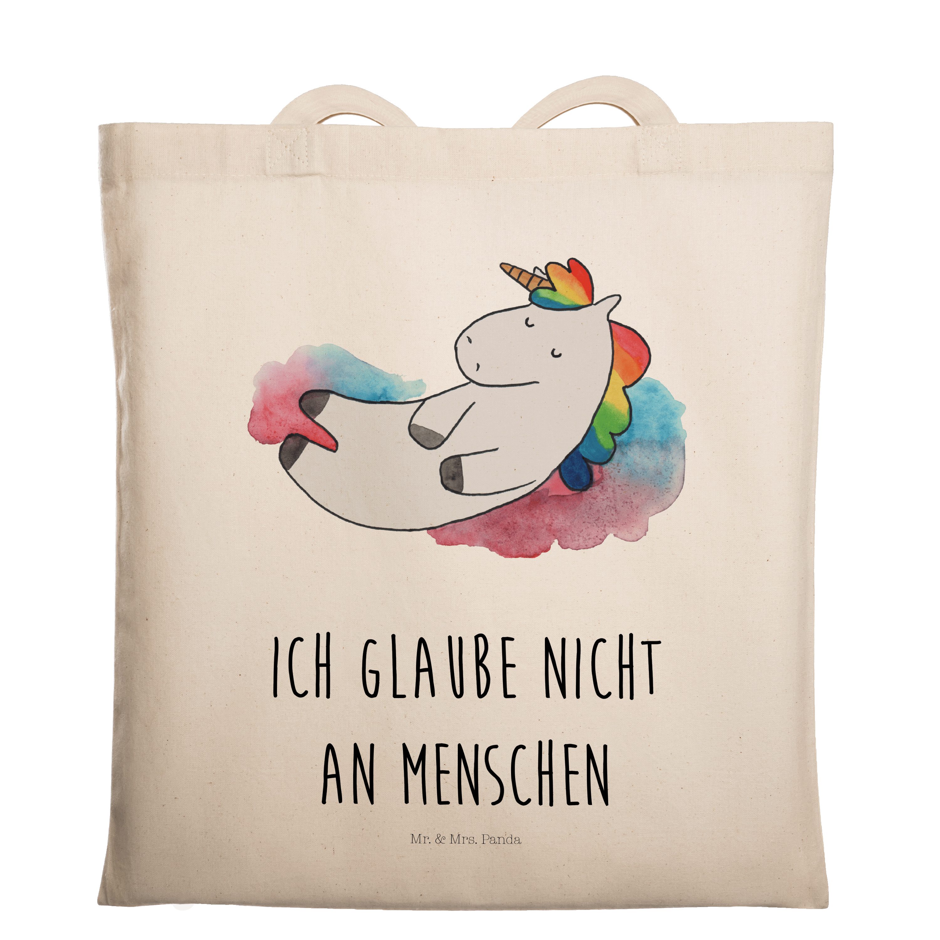 Mr. & Mrs. Panda Tragetasche Einhorn Wolke 7 - Transparent - Geschenk, Einhörner, Pegasus, Unicor (1-tlg)