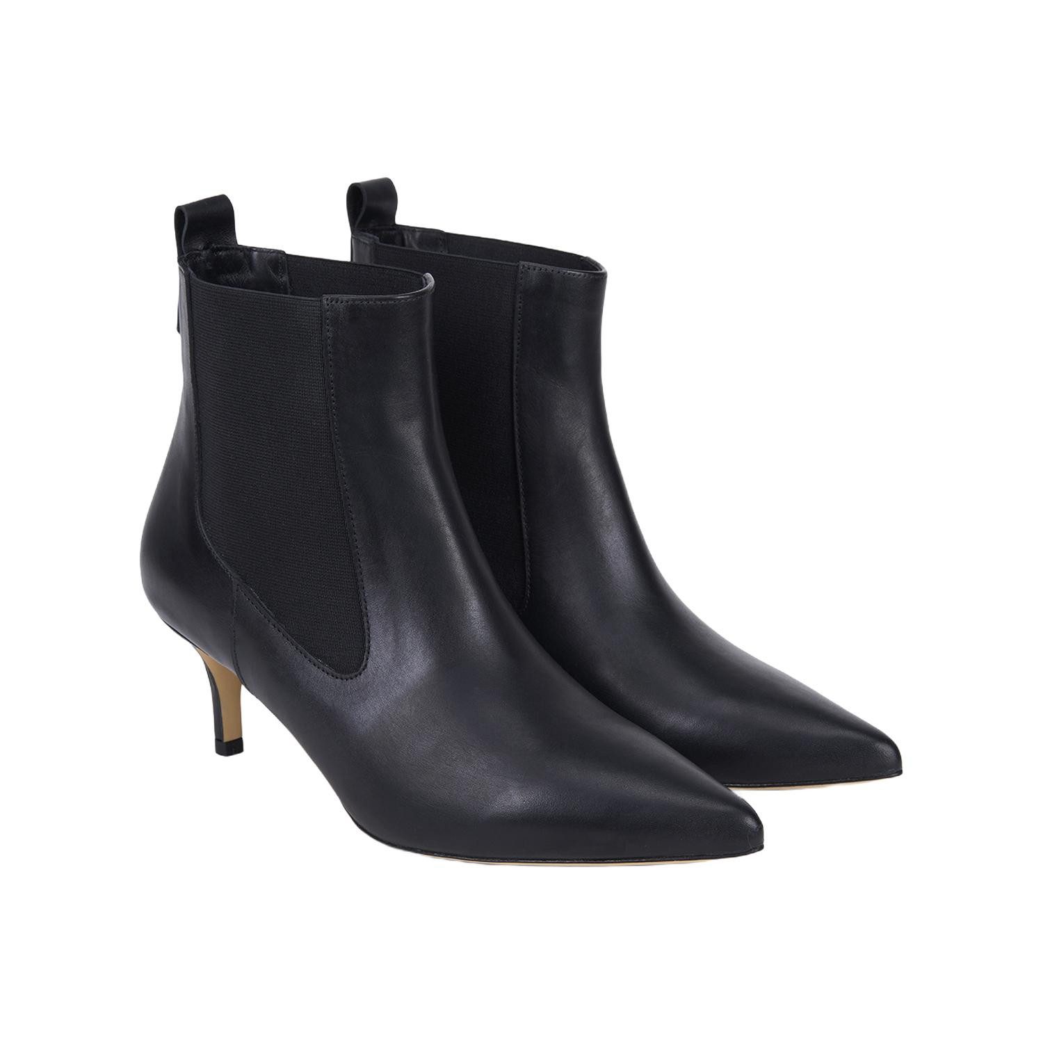 Desa DESA Damen-Ankle-Boots aus schwarzem Leder mit Reißverschluss, spitzer Stiefel