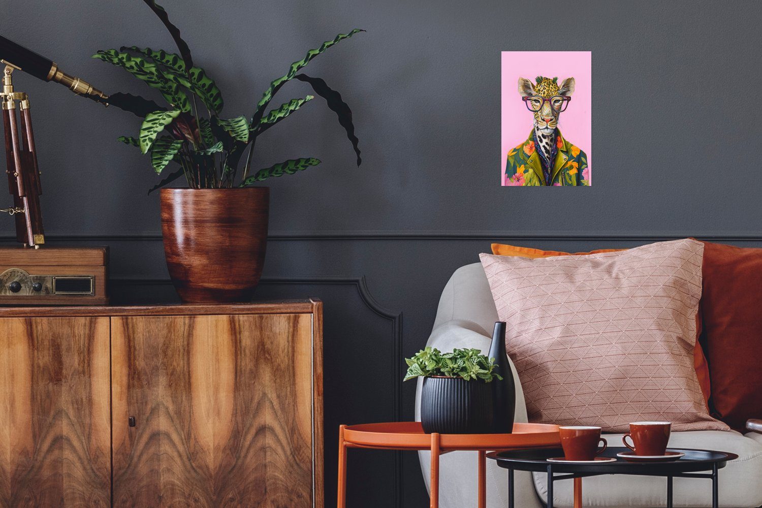 MuchoWow Poster Tiere - Giraffe - Brille - Blumen, (1 St), Poster, Wandbild, Wandposter für Wohnzimmer, Ohne Rahmen