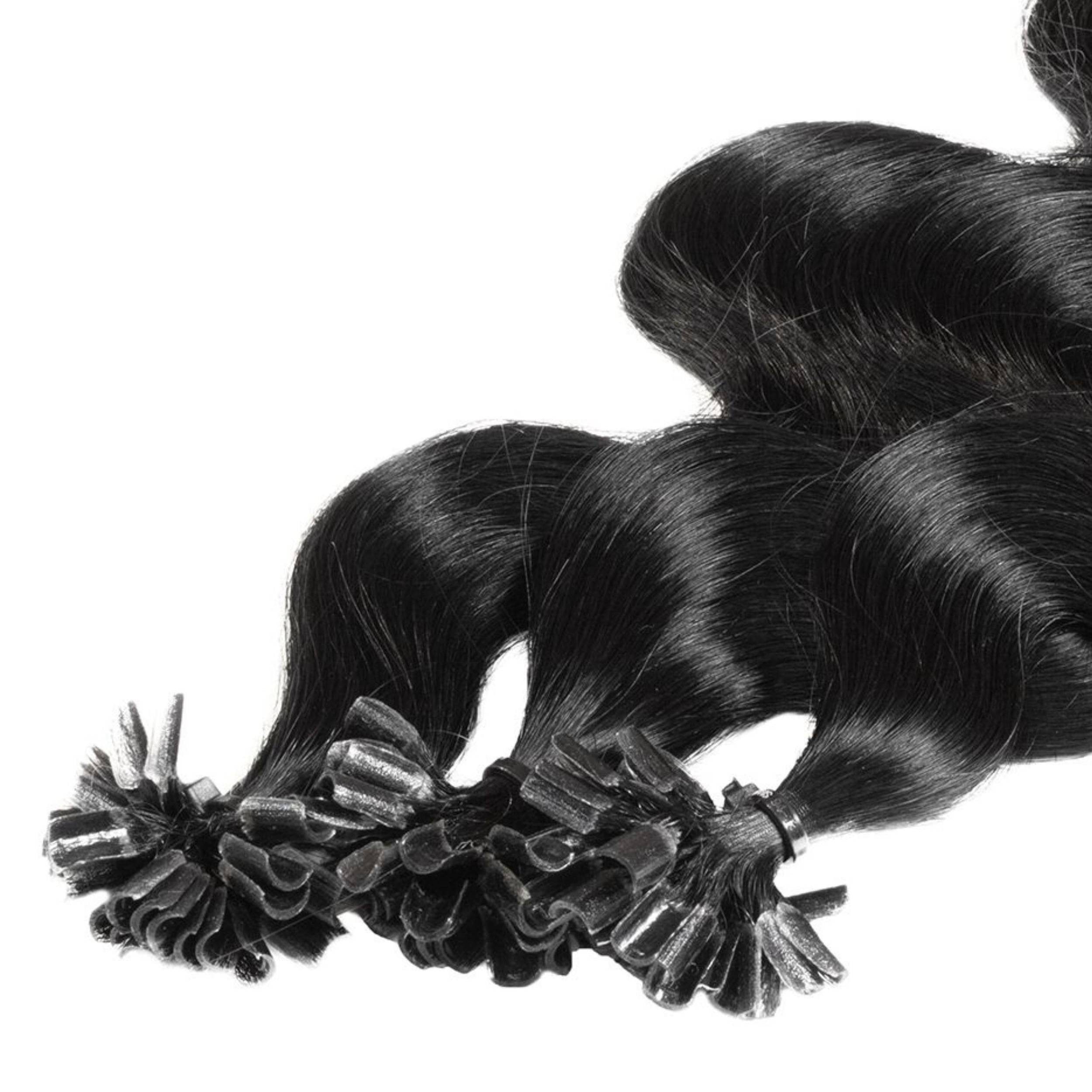 hair2heart Echthaar-Extension Premium Bondings gewellt #2/0 Schwarz 50cm