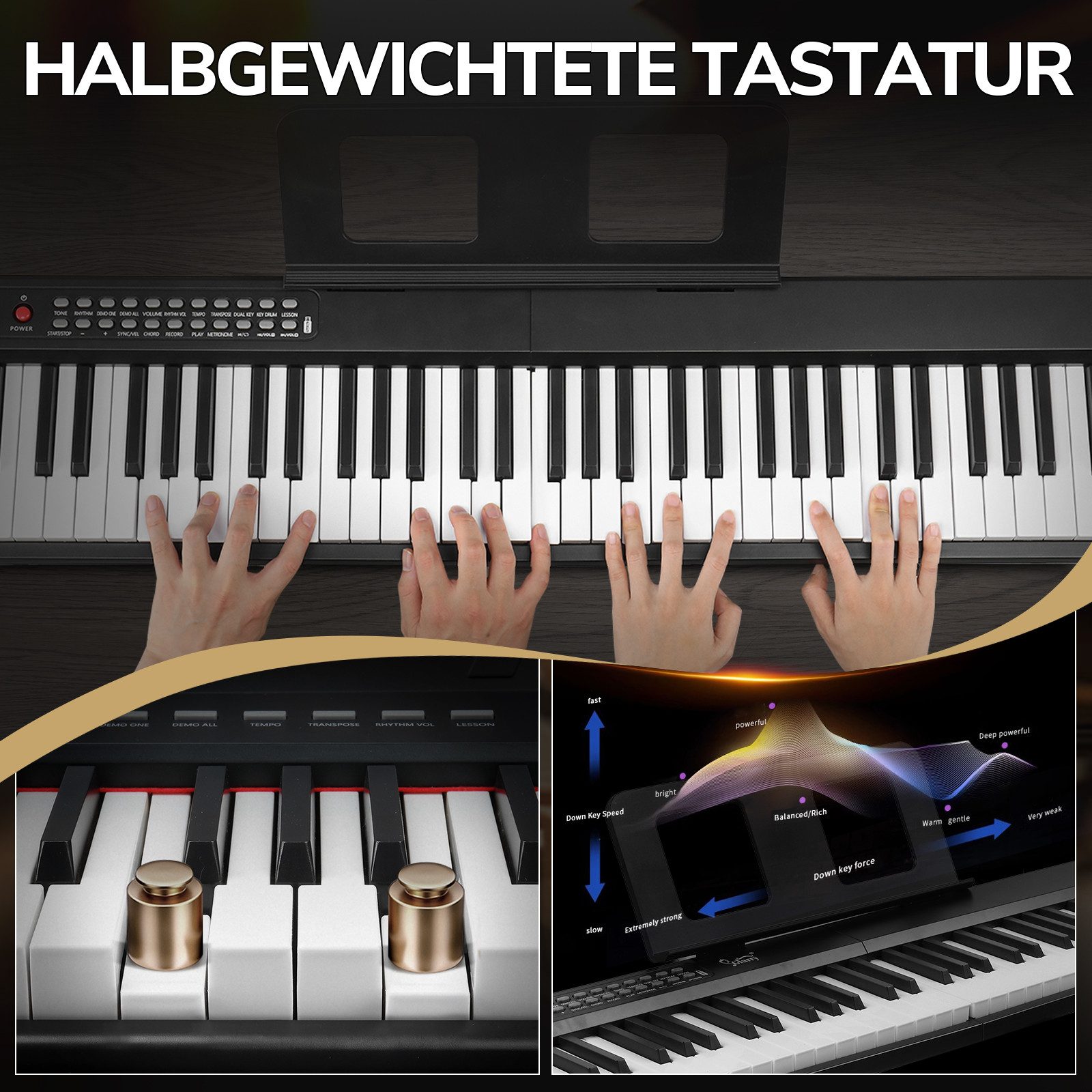 LALAHO Digitalpiano Klappbare E-Keyboard mit 88 Tasten, Klappklavier, Bluetooth und MIDI, tragbar, mit Kopfhörer, Lautsprecher – Bild 4 von 5