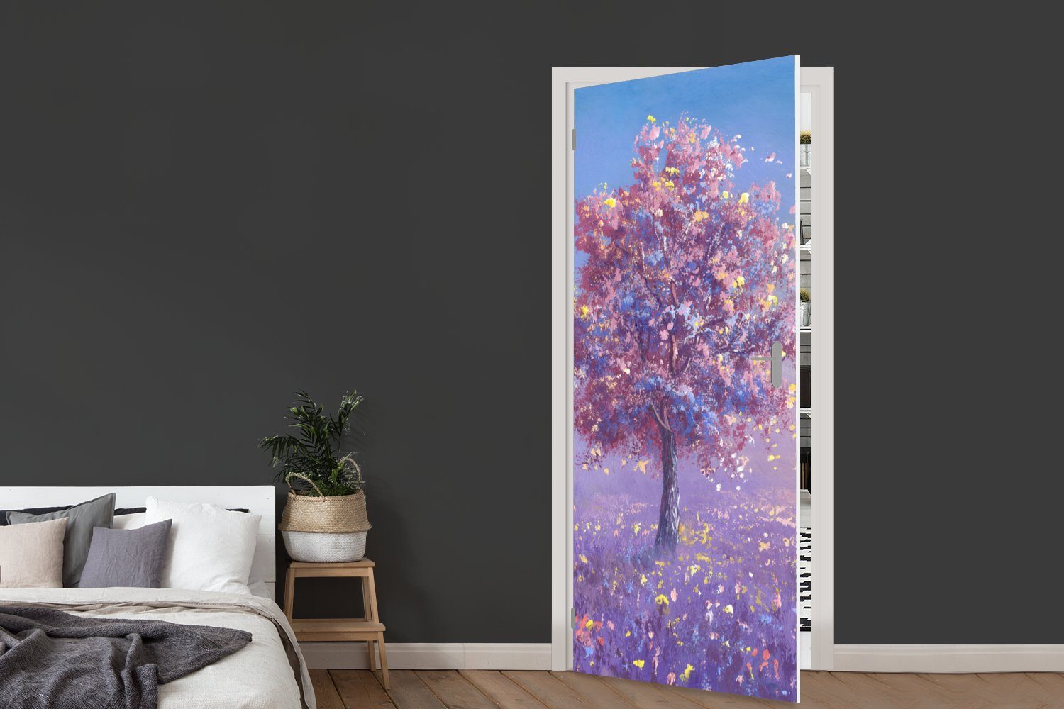 MuchoWow Türtapete Baum - 75x205 (1 cm Rosa, St), - Matt, für Türaufkleber, bedruckt, Tür, Sommer Fototapete