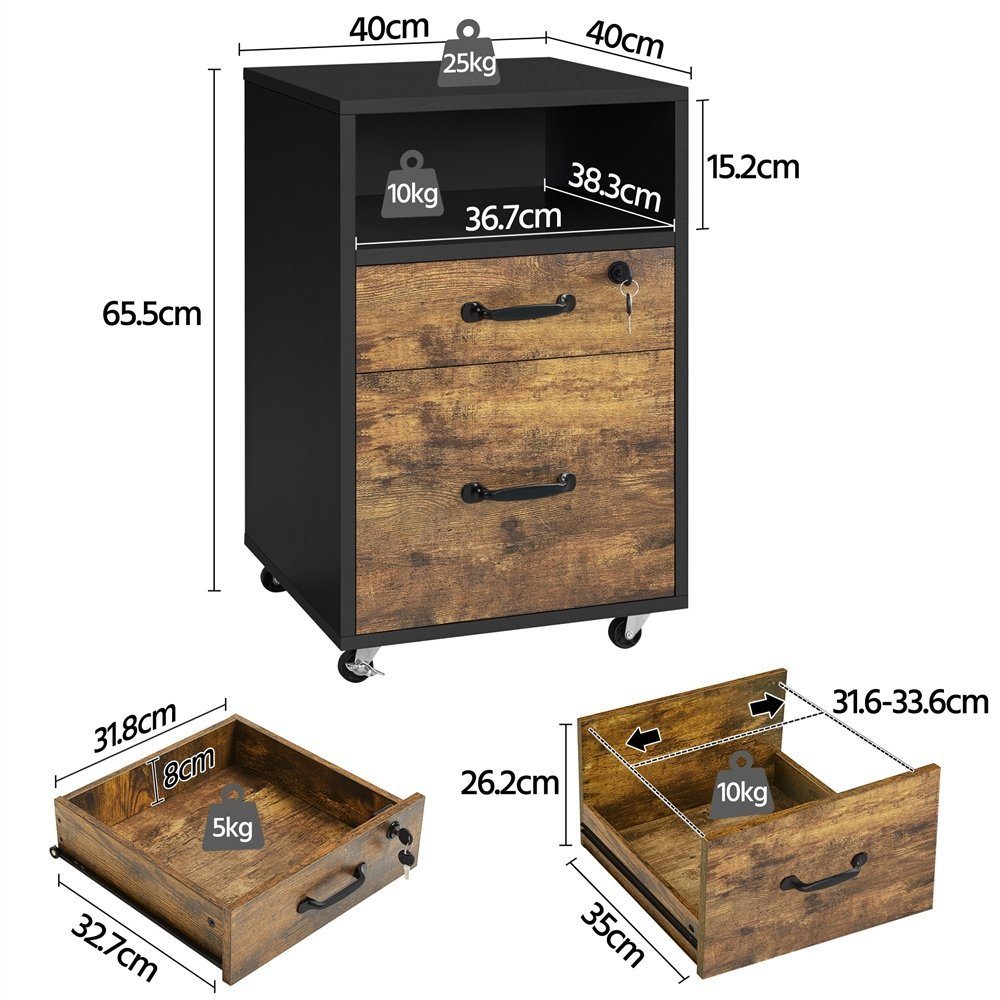 Yaheetech Aktenschrank Rollcontainer mit 2 schubladen, günstig online kaufen
