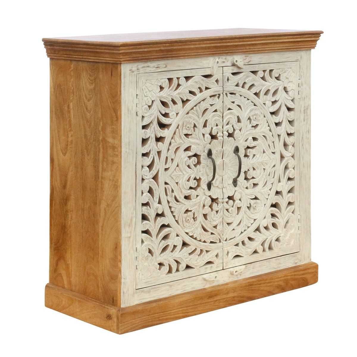 Oriental Galerie Unterschrank Sideboard Benisha Braun Weiß Indien 90 cm Kommode Massivholz Schrank Boho Möbel