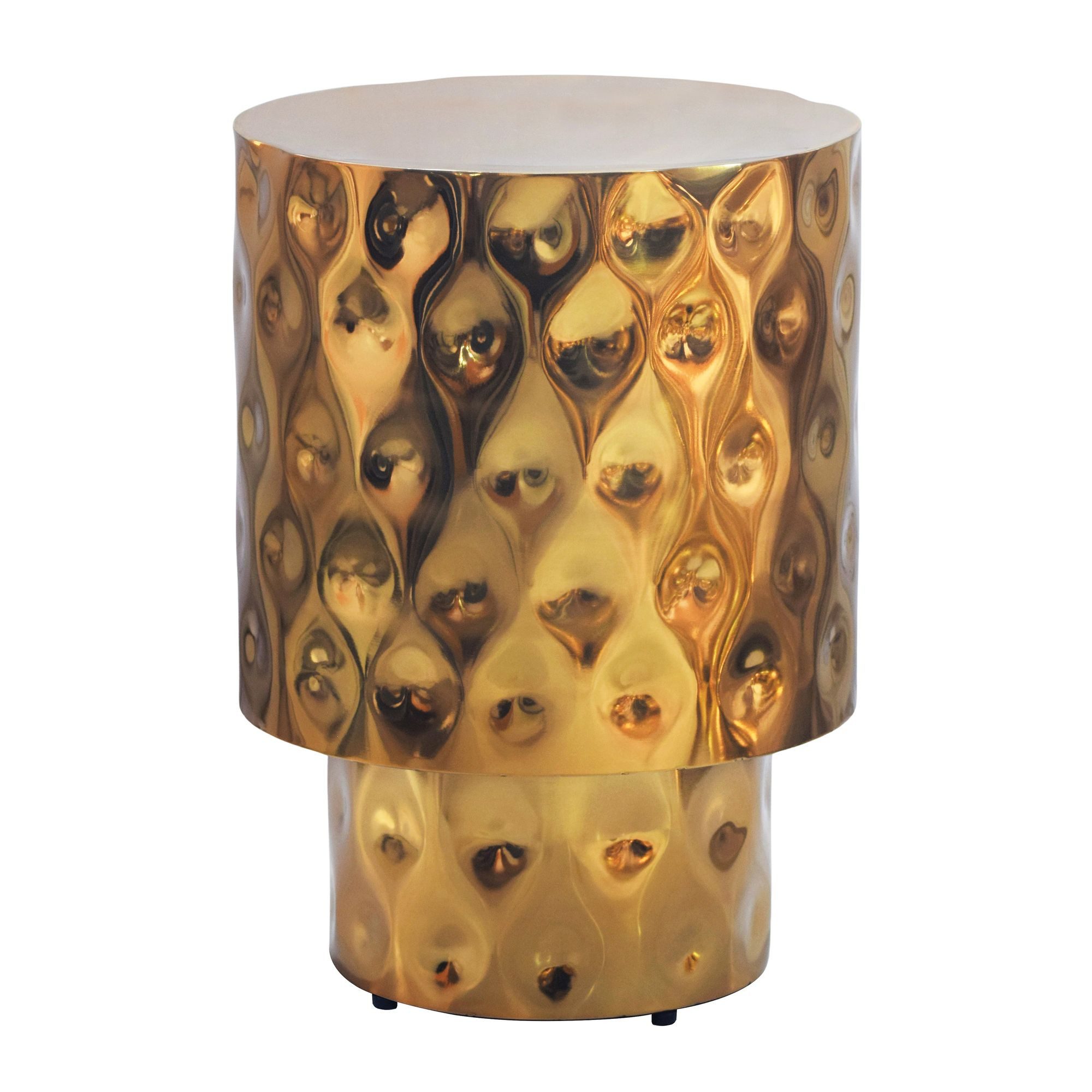 FINEBUY Beistelltisch FB77625 36cm Gold Sofatisch Wohnzimmertisch Couchtisch Hammerschlag (Extravaganter Tisch mit toller Struktur), Komplett aus robustem Aluminium gefertigt