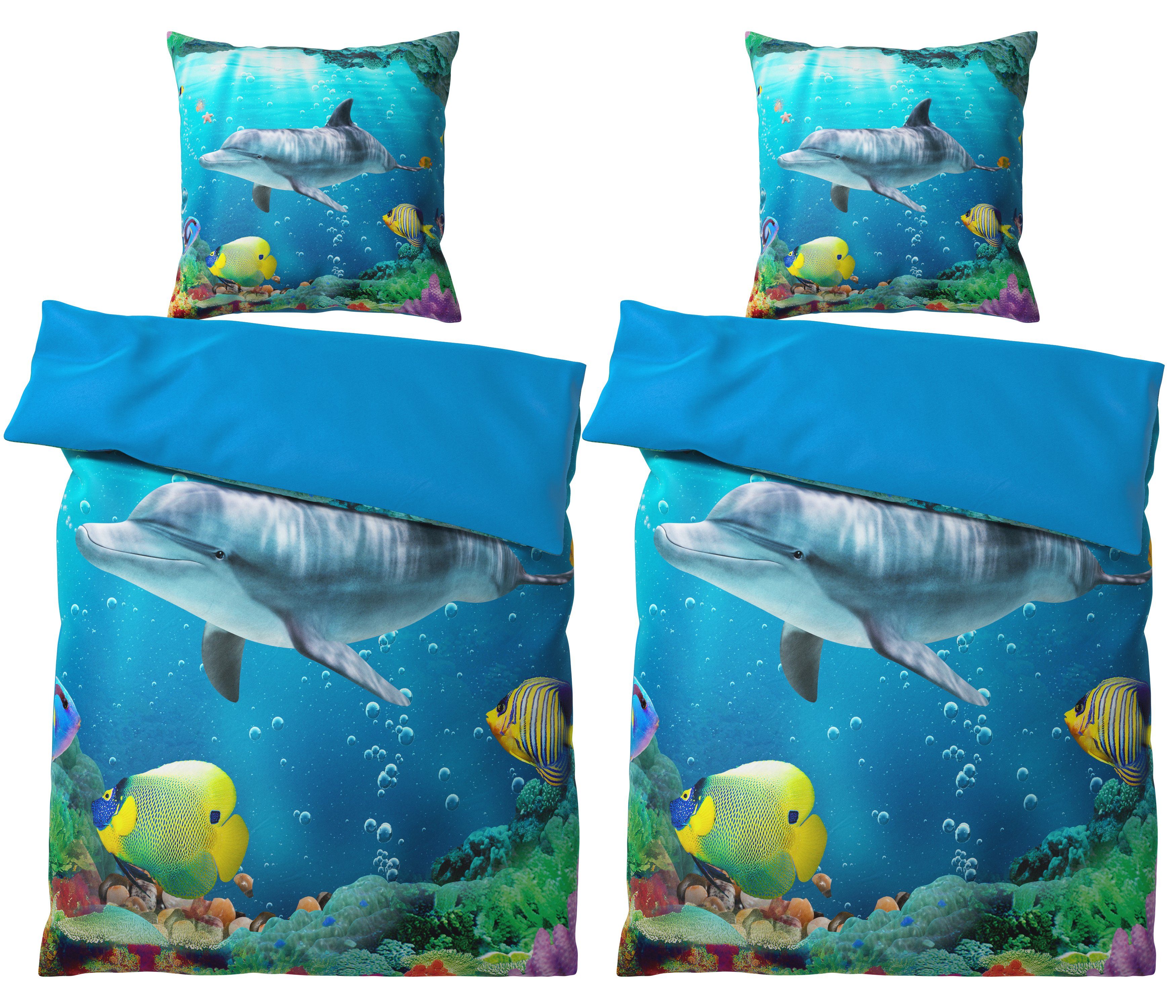 Bettwäsche Delphin 135x200 cm, Bettbezug und Kissenbezug