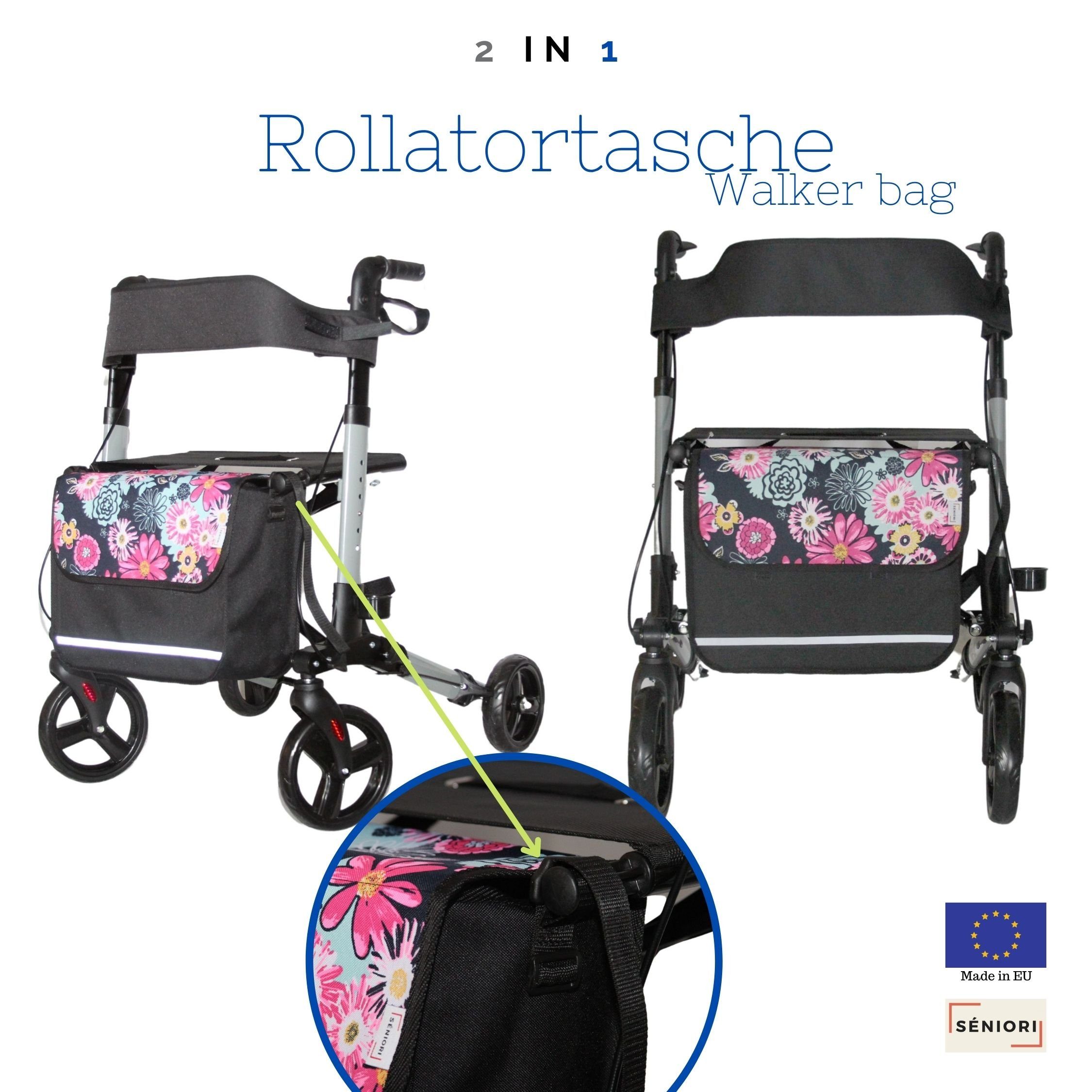 Seniori Aufbewahrungstasche SENIORI Rollator / Rollstuhl Tasche Rollatortasche Rollstuhltasche, 4. Blumen_Classic – Bild 4 von 5