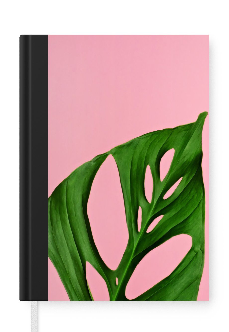 MuchoWow Notizbuch Botanisches Blatt auf rosa Hintergrund, Journal, Merkzettel, Tagebuch, Notizheft, A5, 98 Seiten, Haushaltsbuch
