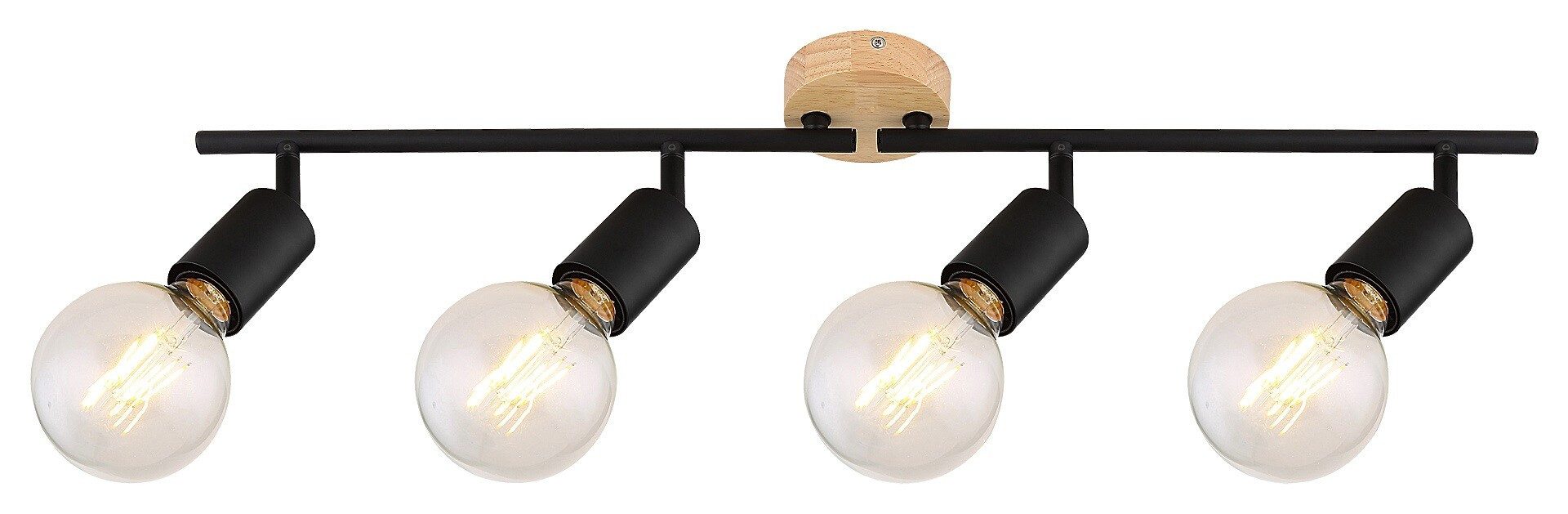 Rabalux LED Deckenspots "Pablo" 4-flammig, Holz, schwarz, E27, L125mm