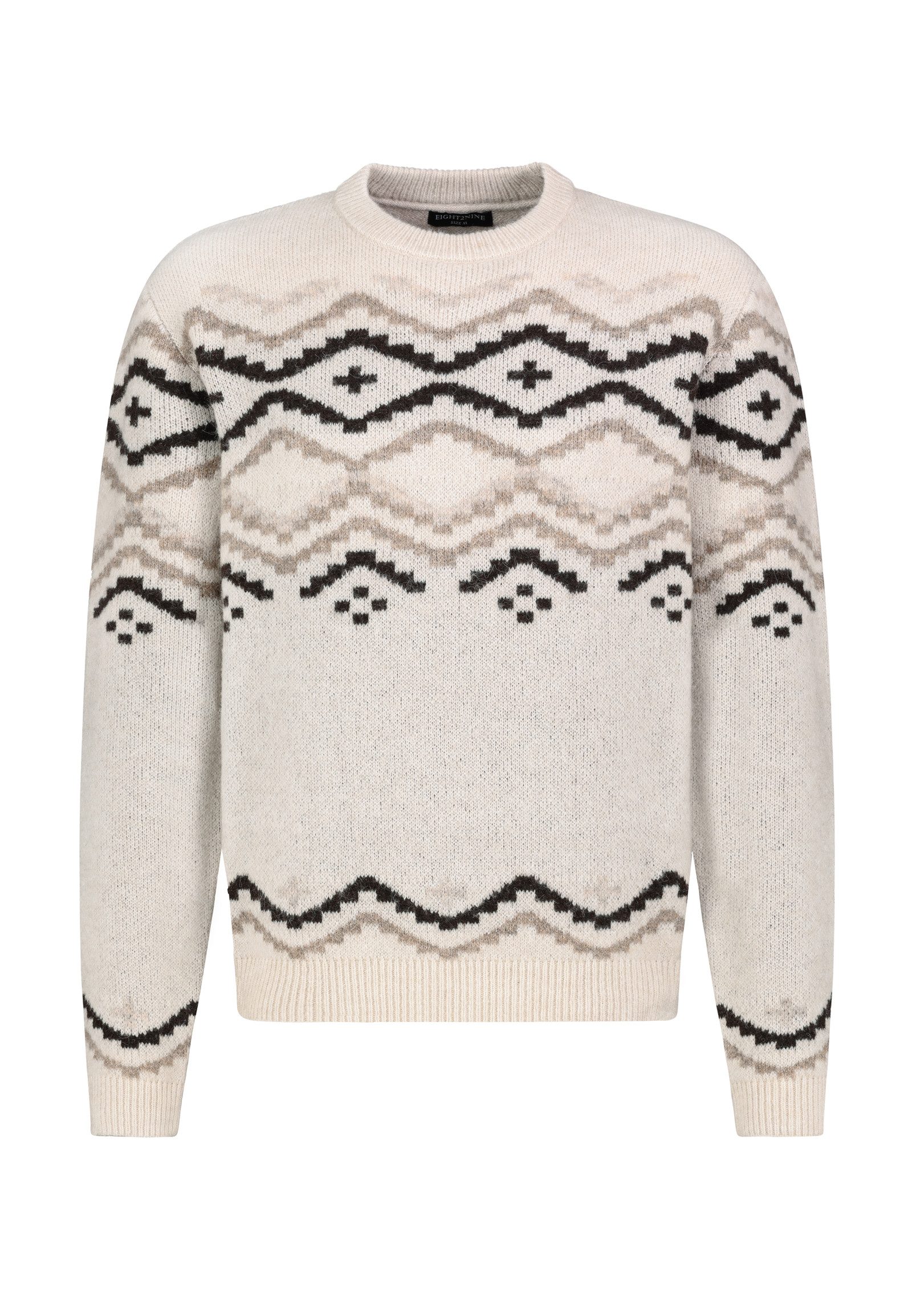 Eight2Nine Strickpullover Herren Jacquard Pullover Strick langarm Pullover langarm, Rundhalsausschnitt