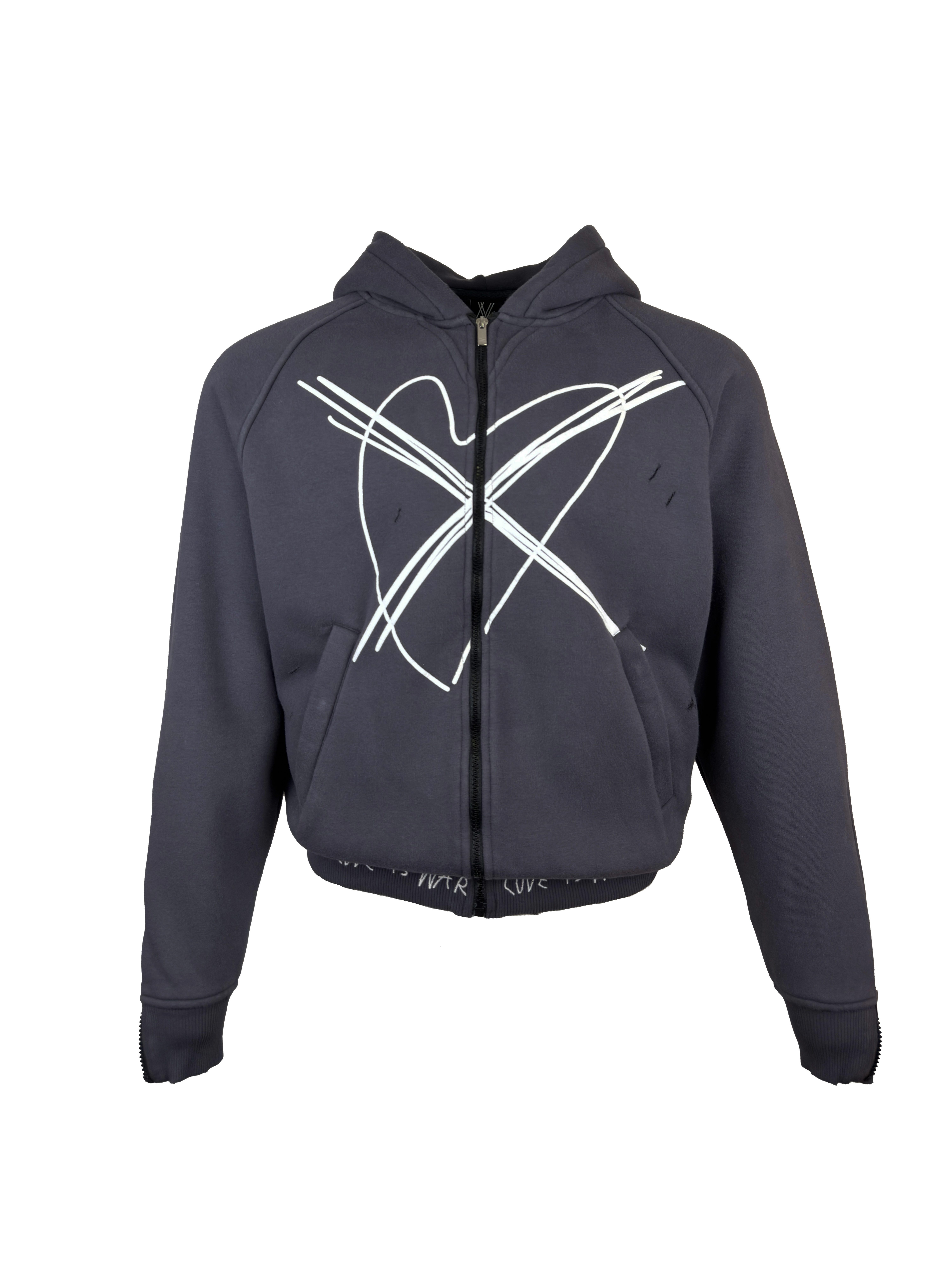 ENVYME Hoodie Kapuzenjacke Zip-Hoodie Herz-Print, Vintage Used-Look