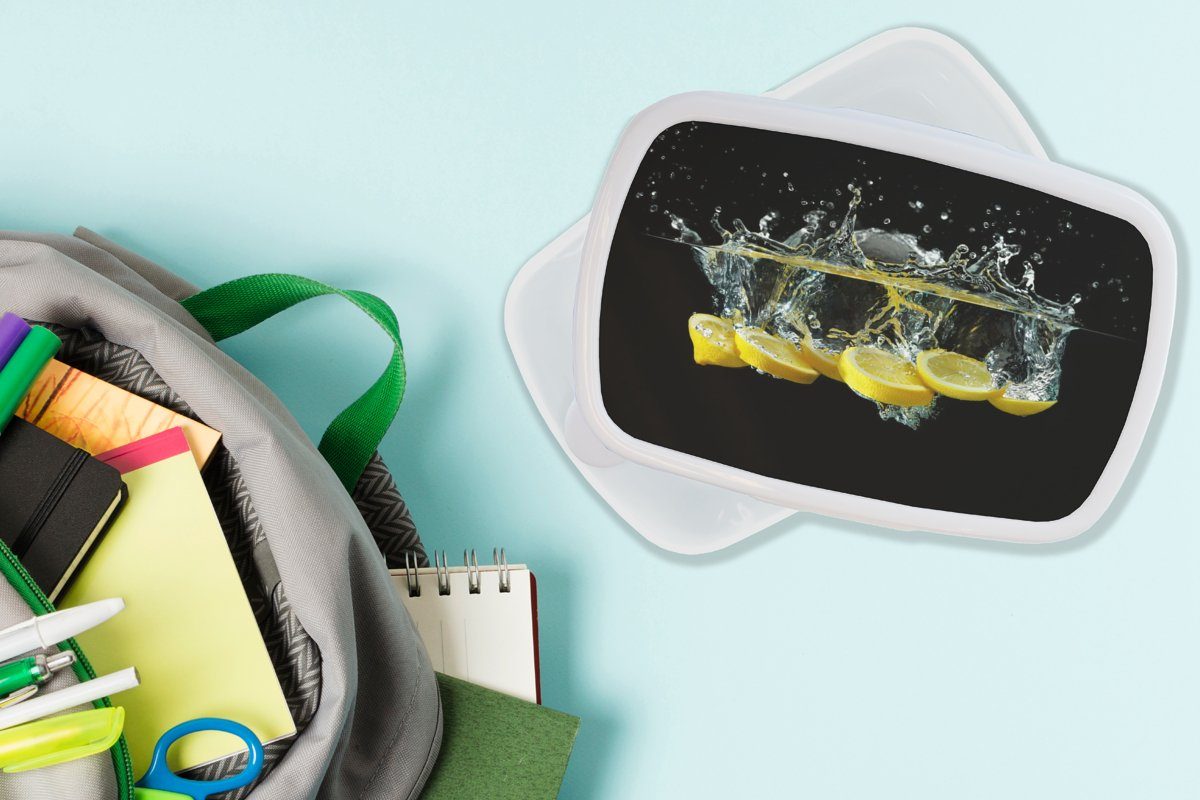 MuchoWow und Zitrone Frucht weiß Lunchbox Brotdose, (2-tlg), Gelb Mädchen für Kunststoff, Jungs Stilleben Kinder Wasser, und - Erwachsene, - - - Brotbox für