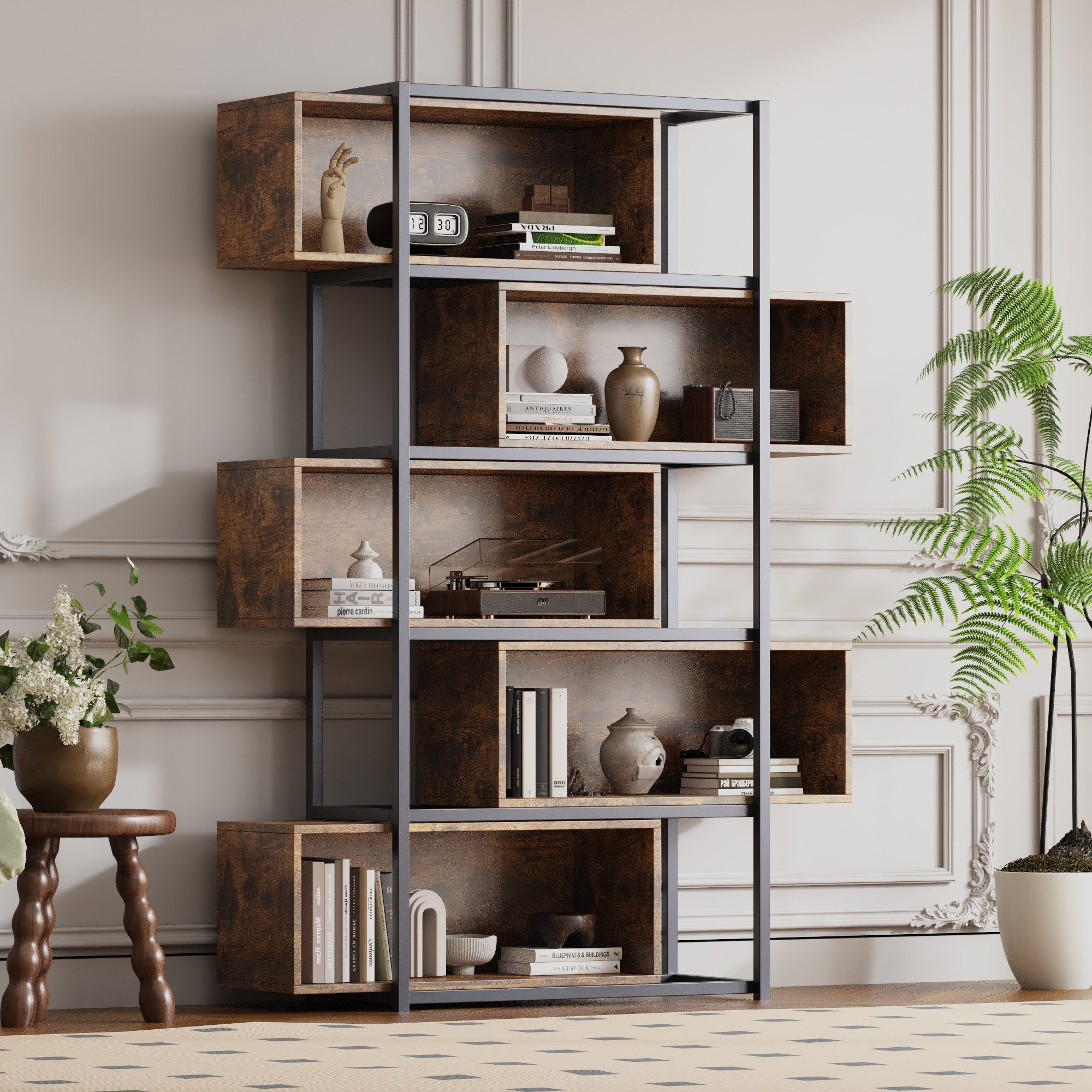 Flieks Bücherregal brauner Holzoptik, 5 verstellbare Fächer, 1-tlg., Standr günstig online kaufen