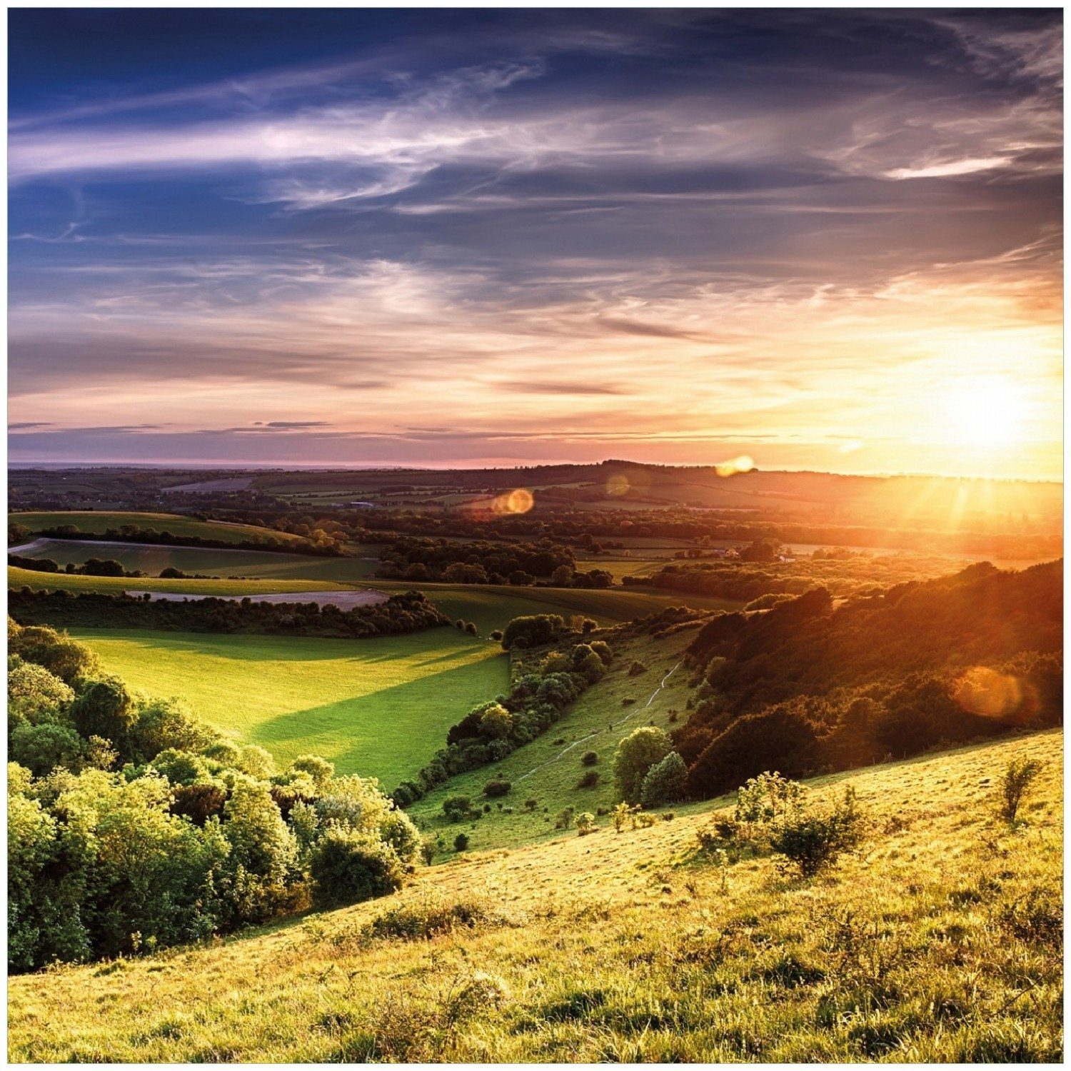 Wallario Memoboard Farbenfroher Sonnenuntergang in England