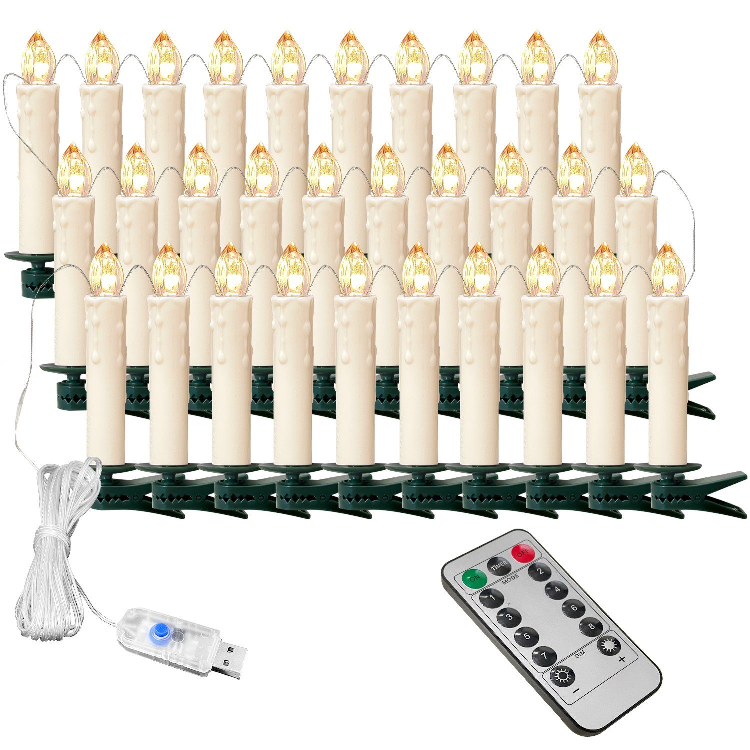 LED-Christbaumkerzen Weihnachtsbeleuchtung Weihnachtskerzen OZAVO Lichterkette 30Leds, USB Kabel