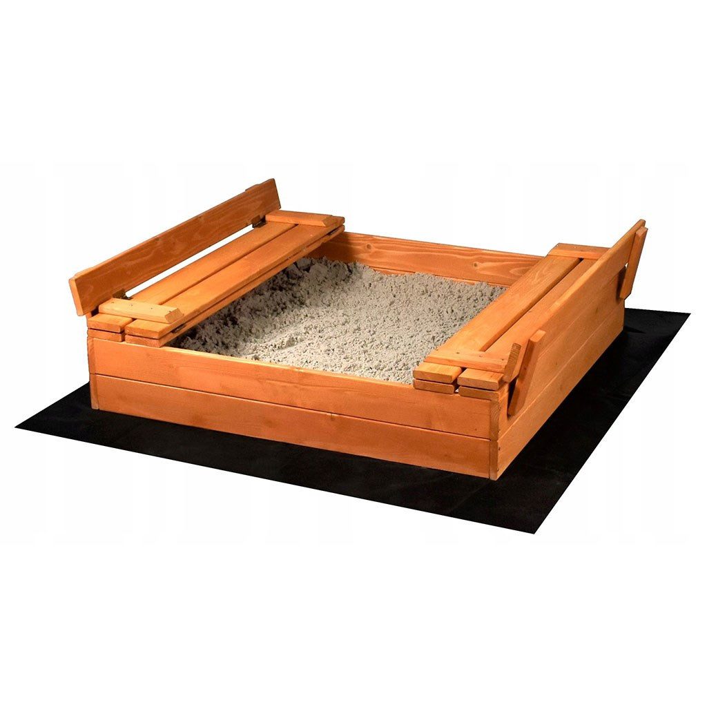 BABY MIX Sandkasten Sandkiste Buddelkasten Spielkiste, (Spar-Set, 1-tlg., 100 x 100 x 20 cm stabil), Klappdeckel, Sitzbänke mit Lehne, Zubehör inklusive