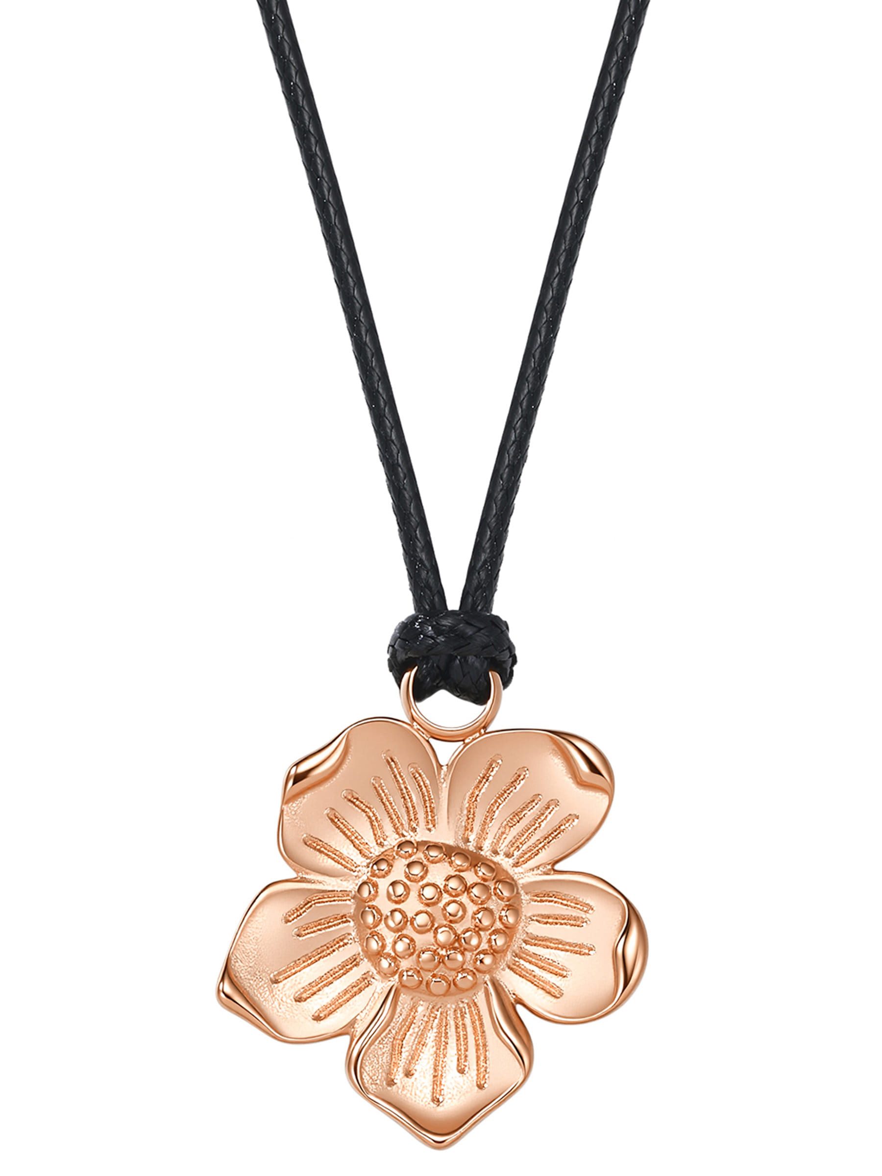 Hey Happiness Kette mit Einhänger Gänseblümchen – vergoldeter Edelstahl Schmuck mit schwarzem Kordelband, vollständig verstellbare Damen Halskette im eleganten Flower Design