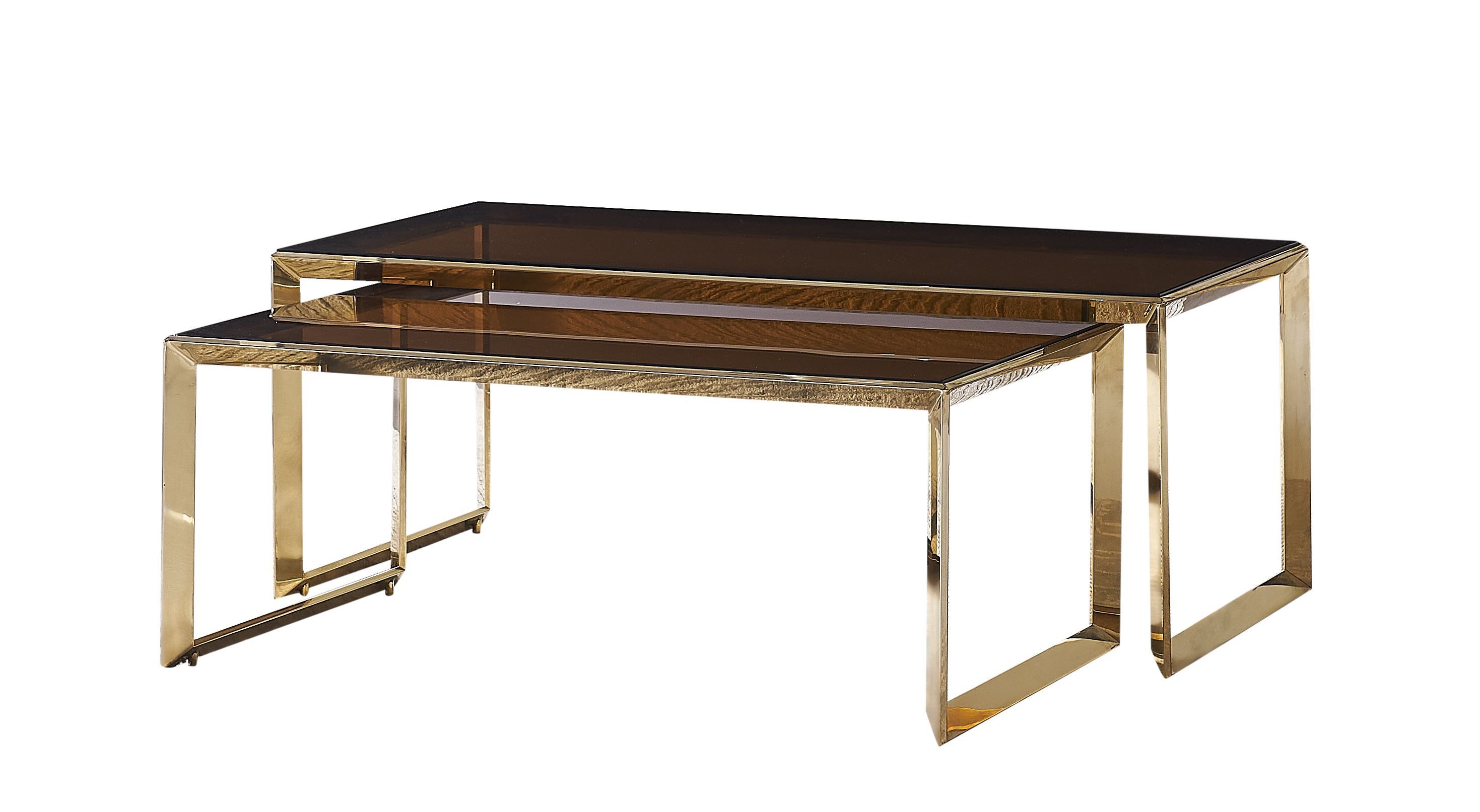 alesvelt Couchtisch Beistelltisch Couchtisch 2er Set aus braunem gehärtetem Glas
