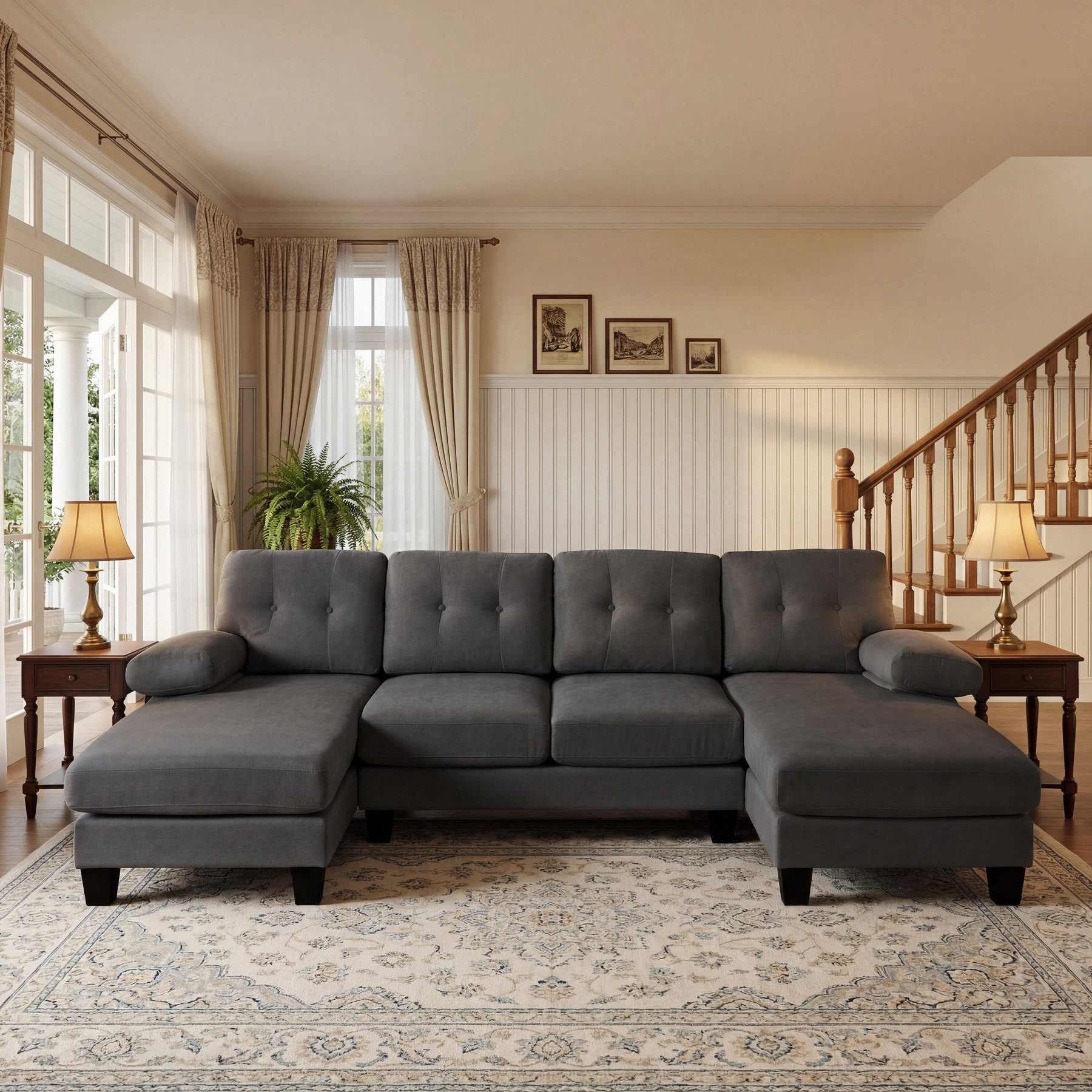 Odikalo 4-Sitzer Ecksofa Sofas wohnzimmer mit schlaffunktion & Chaiselongue, U-förmiges Sofa Modernes Polstersofa aus Chenille Schlafsofa mit verstellbarer Rückenlehne Gästesofa für Wohnzimmer & Büro