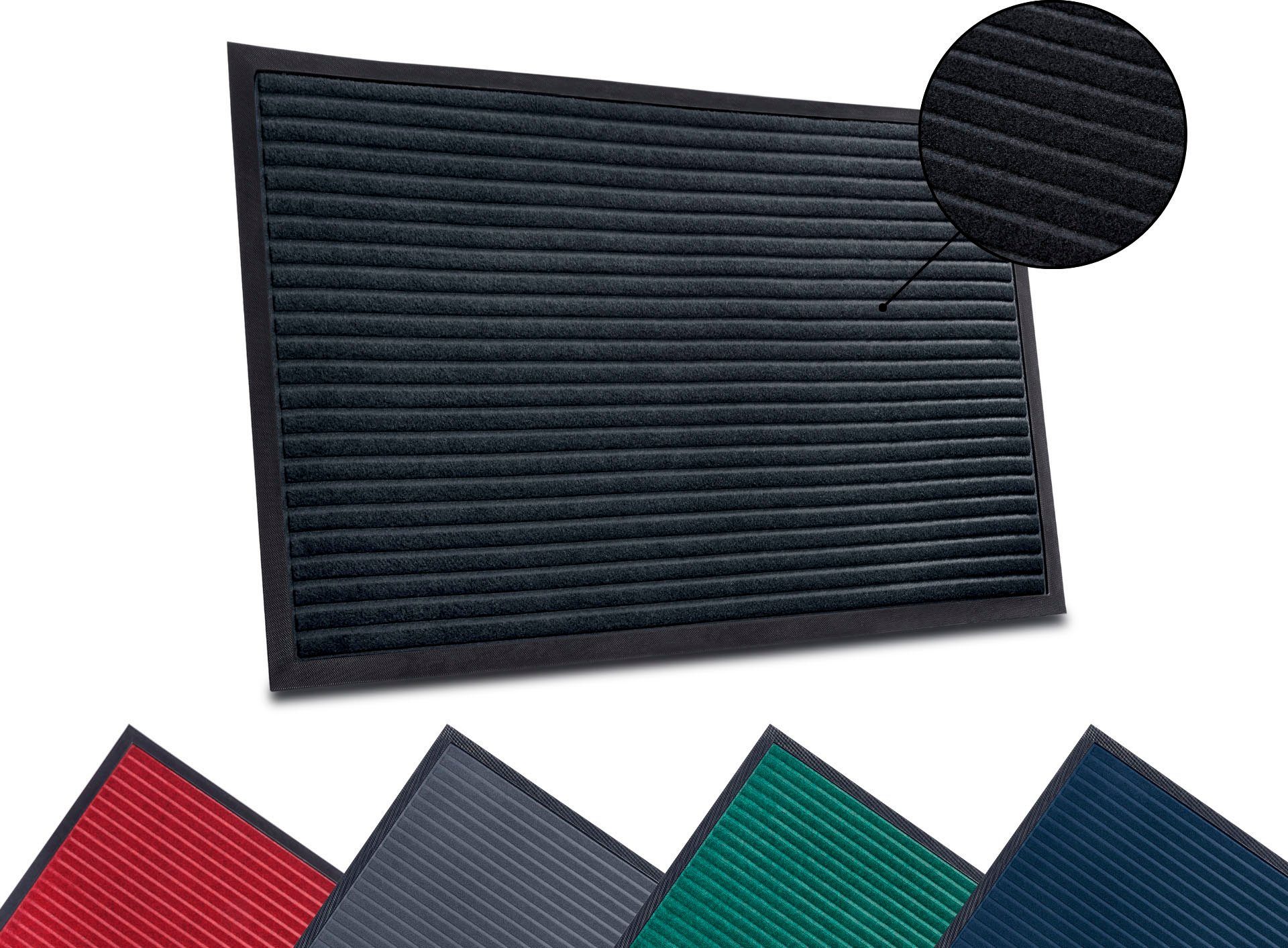 Fußmatte High Low Striped Mat, HANSE Home, rechteckig, Höhe: 5 mm, Schmutzfangmatte, rutschfest, waschbar, wetterfest, Innen, Außen, Flur Schwarz | Fußmatten