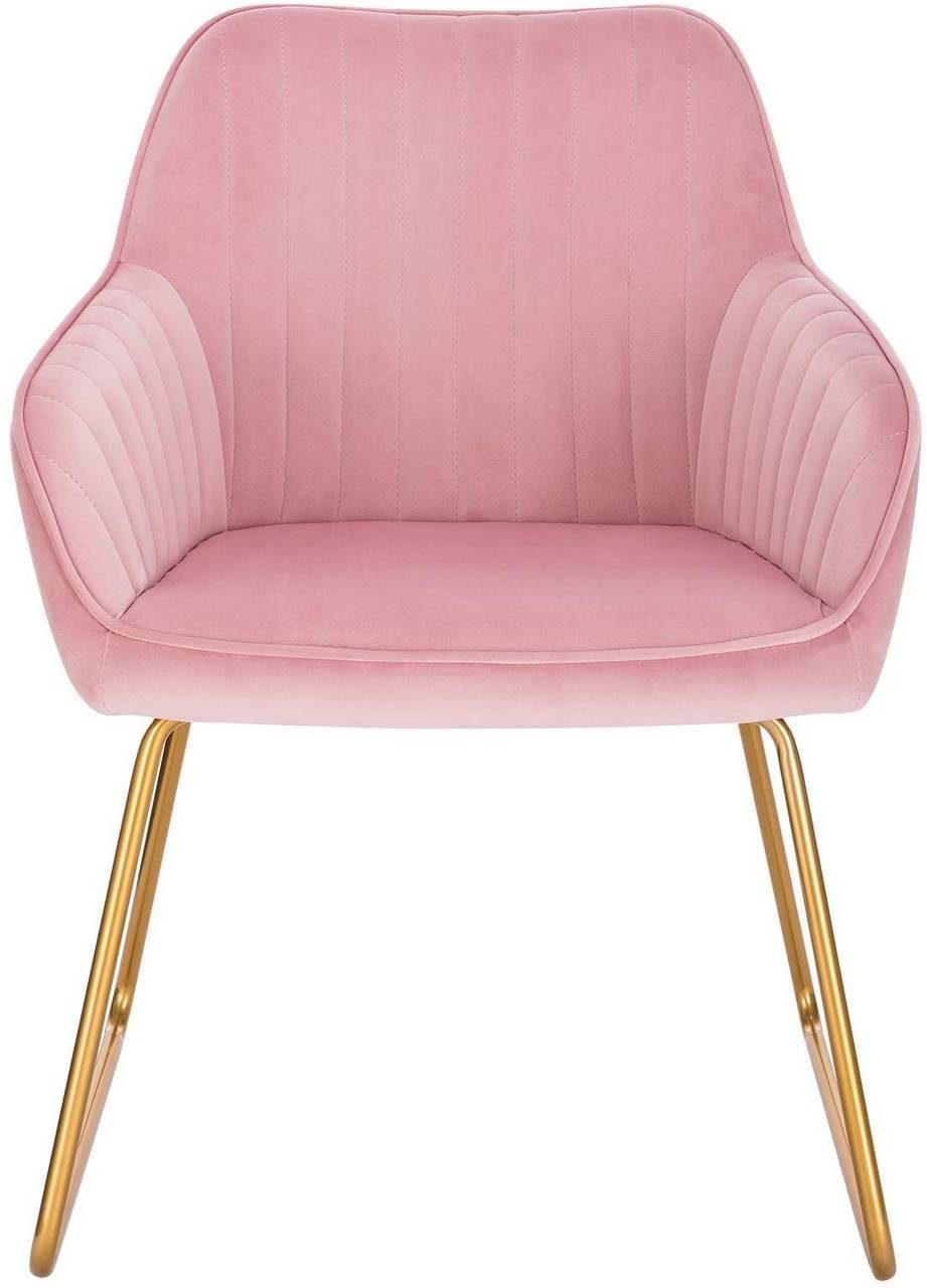 Woltu Esszimmerstuhl (1 St), Sessel Sitzfläche aus Samt Gold Beine aus Metall Rosa