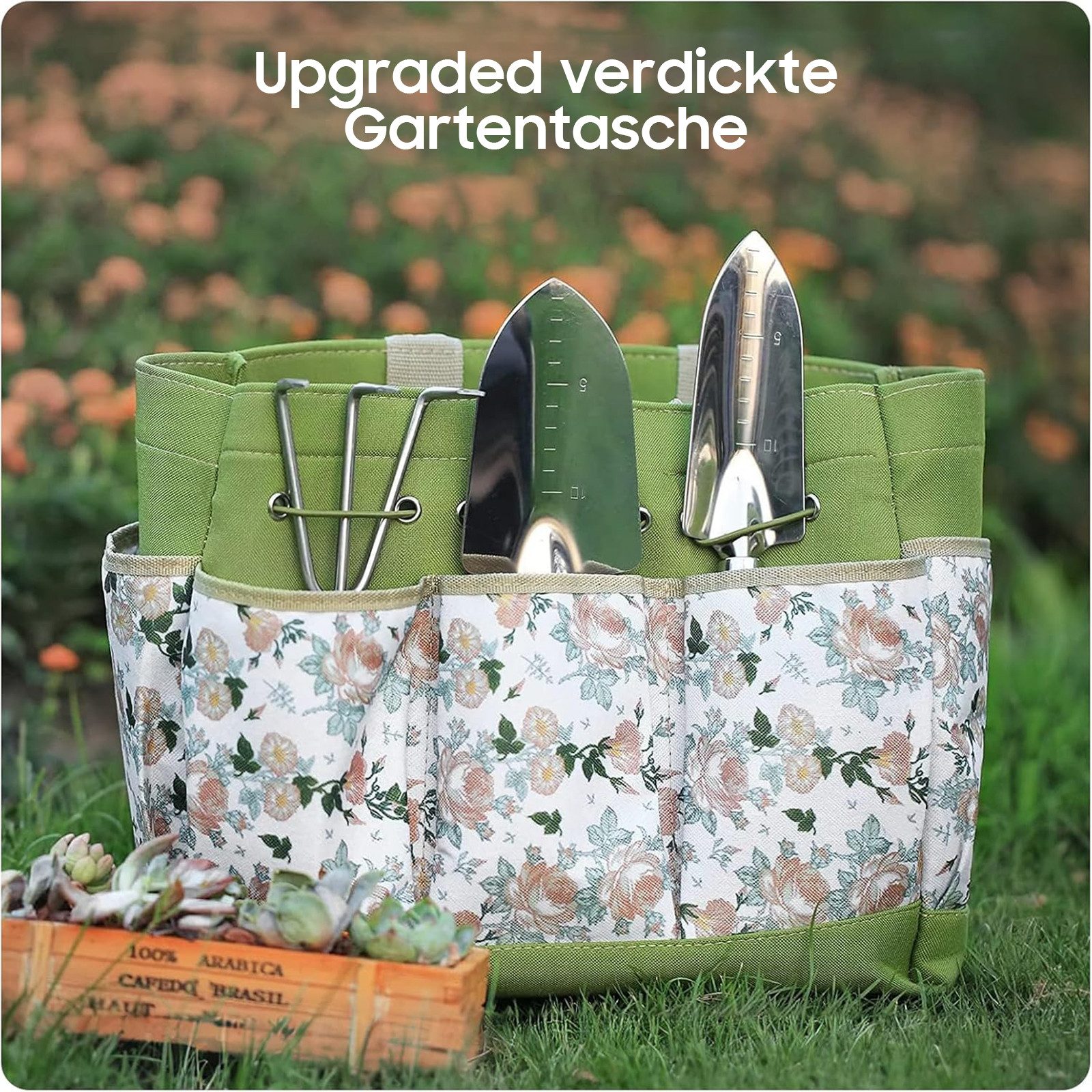SURFOU Gartenpflege-Set 9tlg. Buchenholz Edelstahl Gartenwerkzeug Set mit Gießkanne, Mit Kelle, Rechen, Schaufel, Gartenschere, Tasche & Rutschgriffen. – Bild 2 von 5