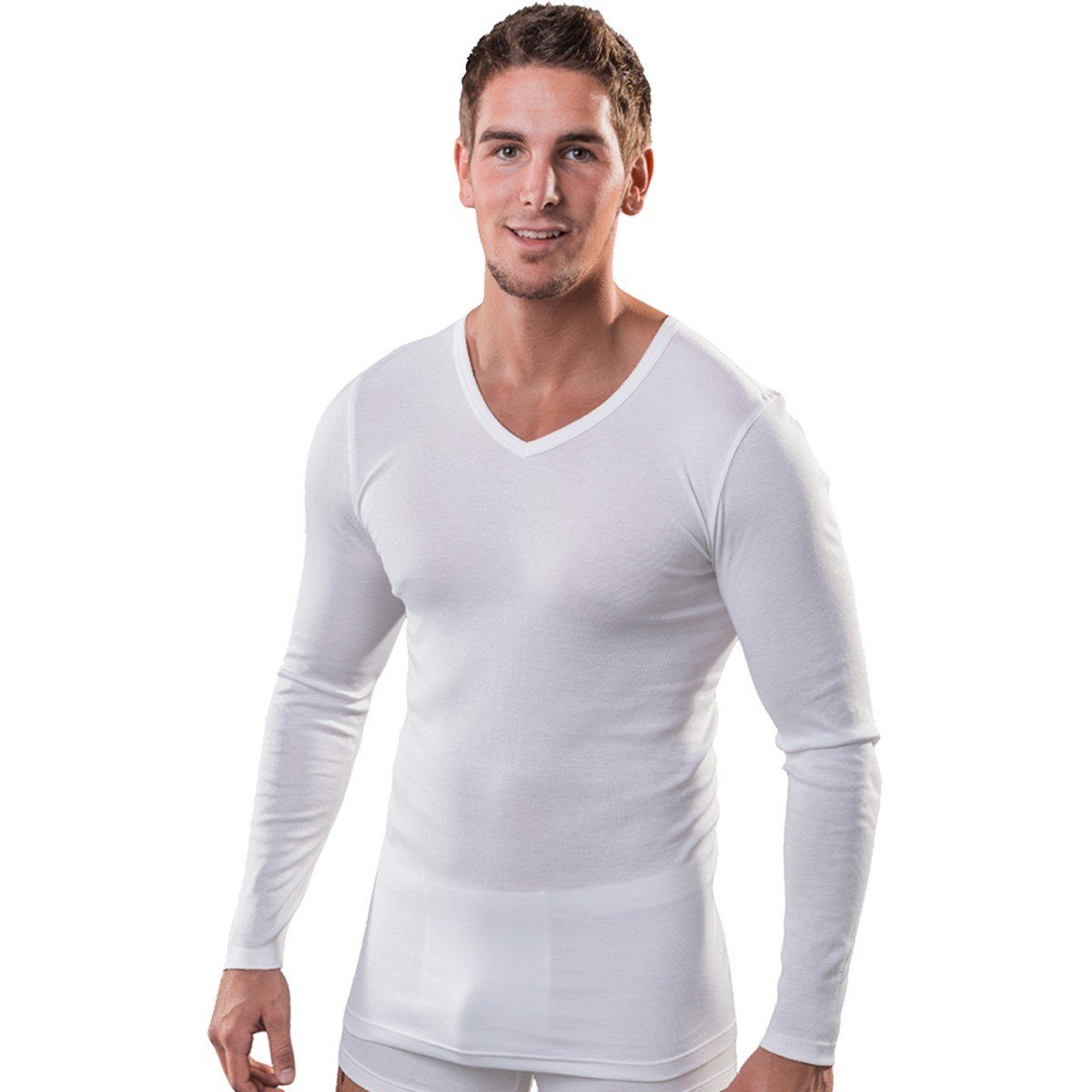 HERMKO Unterziehshirt 164680 Herren langarm Shirt mit V-Ausschnitt aus Baum günstig online kaufen