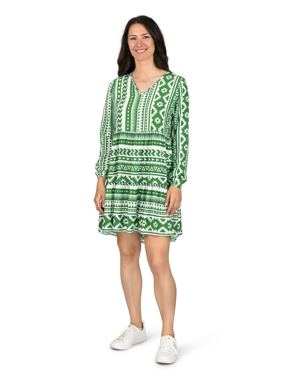 DENIMFY Sommerkleid Damen Kleid DFIda A-Linie langarm Freizeitkleid mit V-A günstig online kaufen