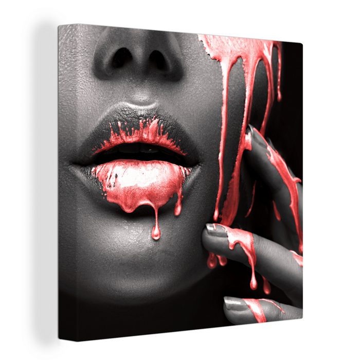 OneMillionCanvasses® Leinwandbild Lippen - Rot - Schwarz (1 St) Leinwand Bilder für Wohnzimmer Schlafzimmer