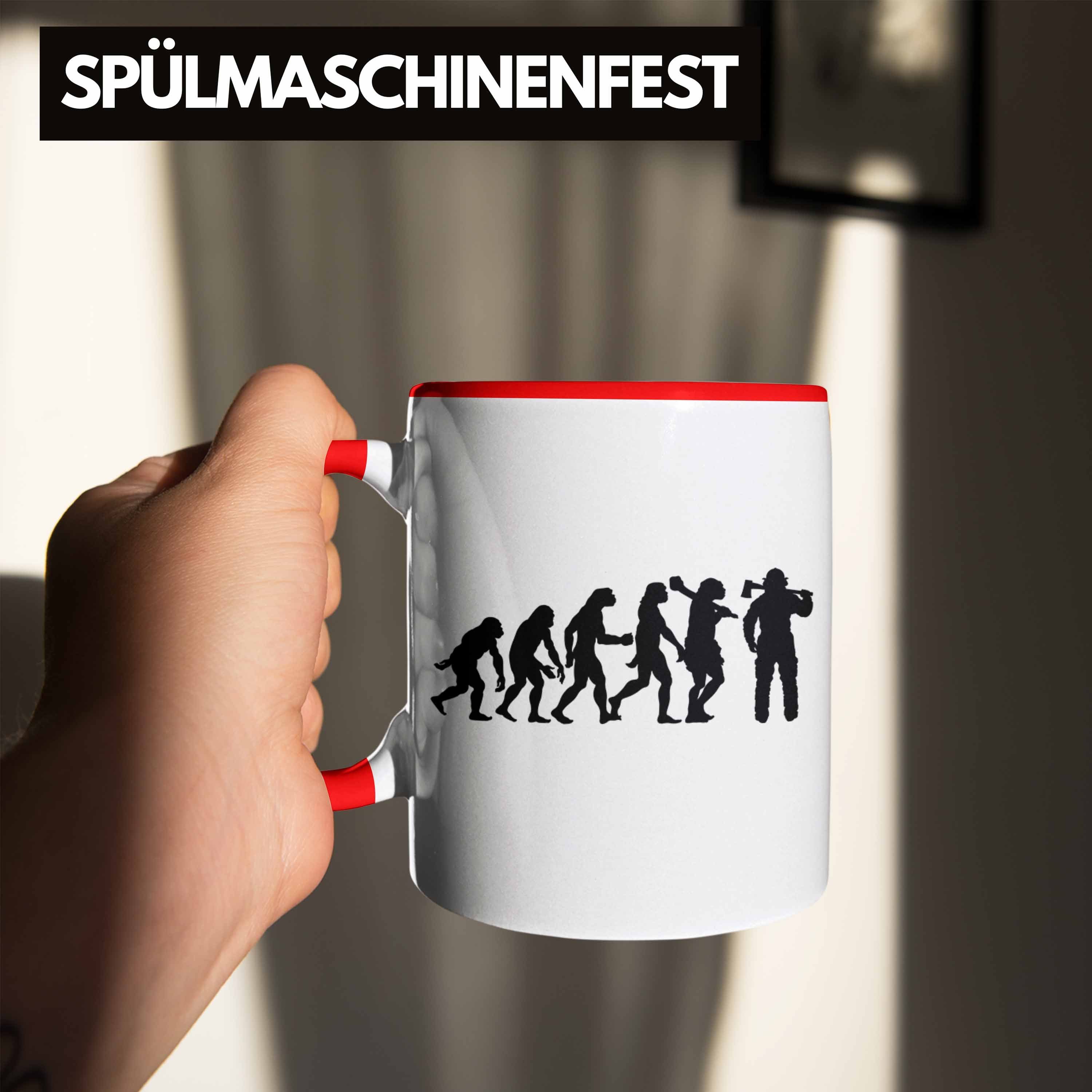 Tasse Trendation Rot Evolution Geburtstag Geschenk Tasse - Trendation Spruch für Männer Feuerwehrmann Feuerwehr