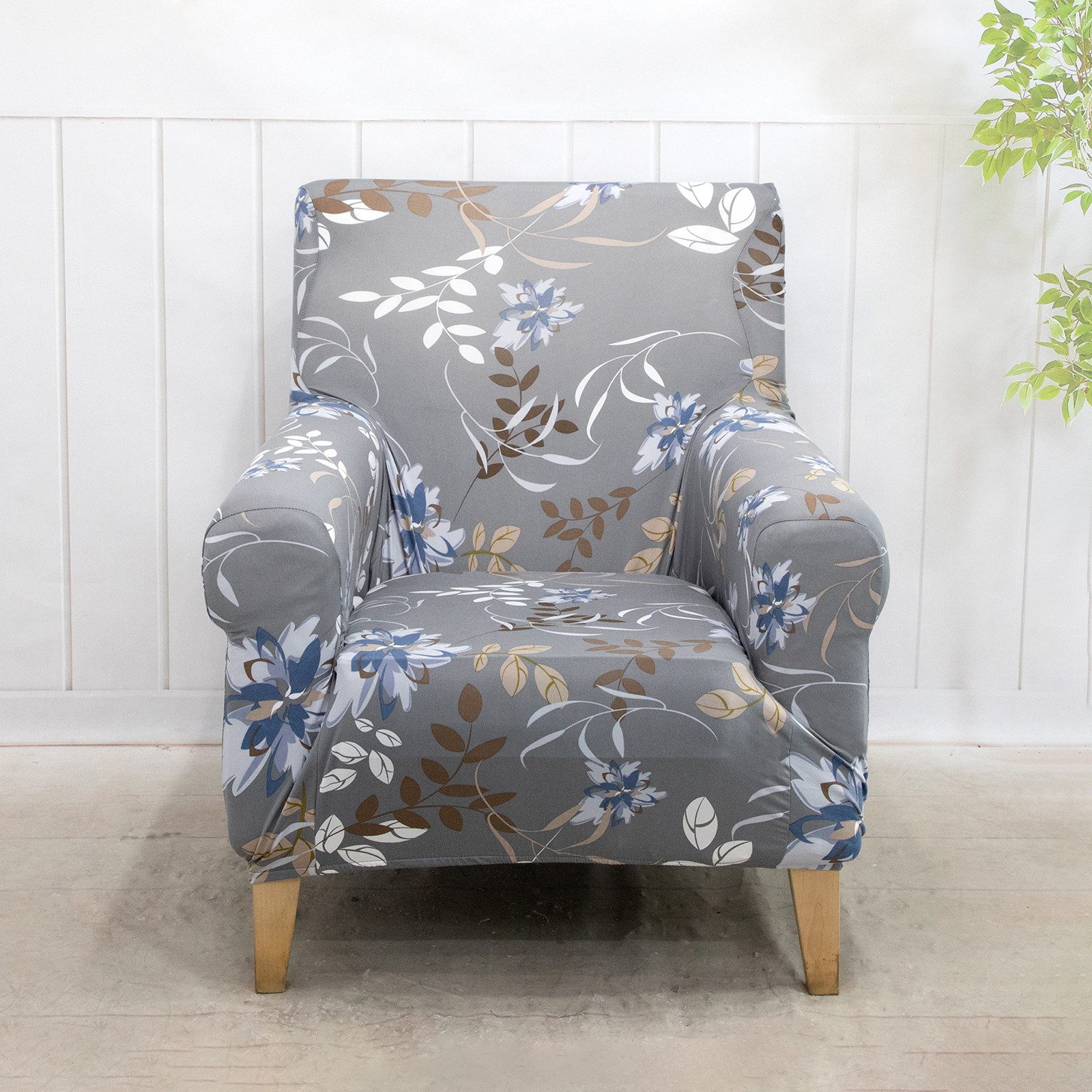 BTTO Sesselhusse Floraler Sesselbezug,Stretch Einzelsofa Möbelschutz mit Armlehnen, Bunt Blumen Stuhlbezüge Stuhlschutz,Couchbezug 1 Sitzer